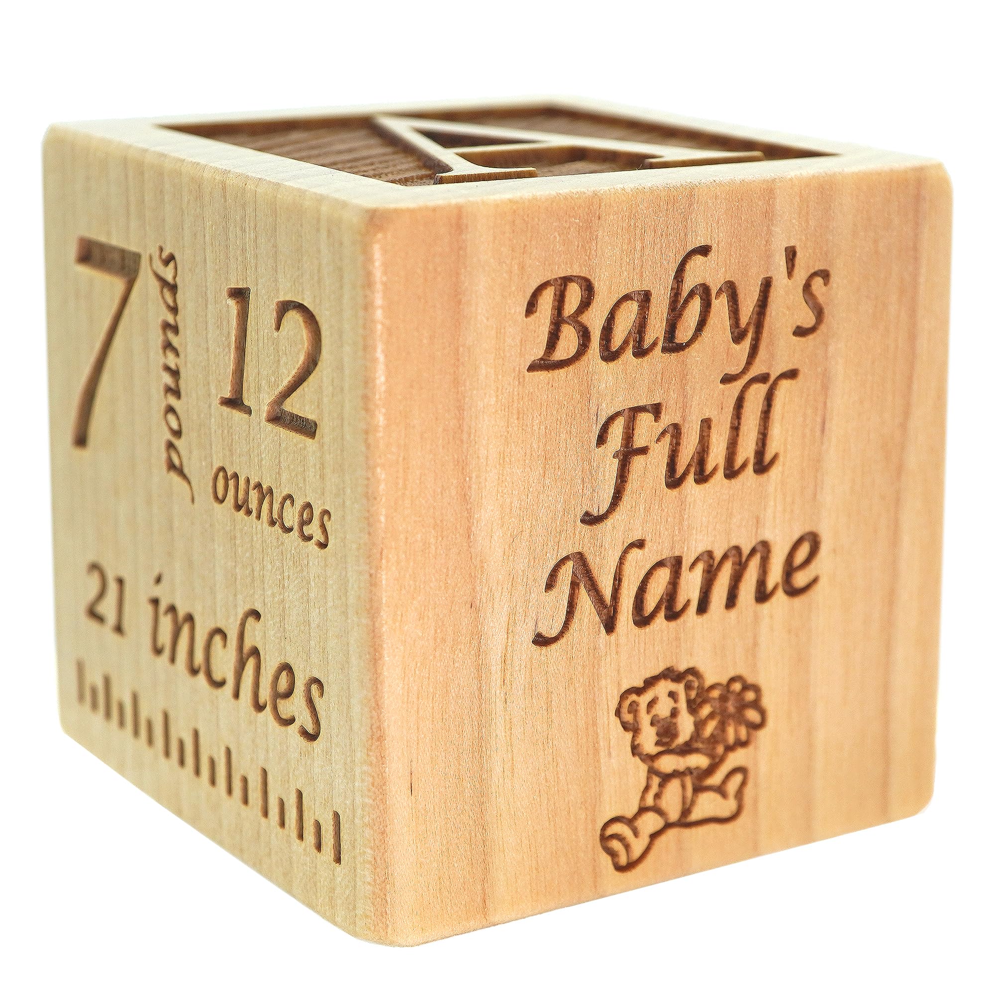 Personalized Wooden Baby Block Gift for Newborn Boys & Girls - Custom Engraved Birth Announcement Keepsake - Perfect for Baby Showers, Christenings & Nursery Decor by Glitzby