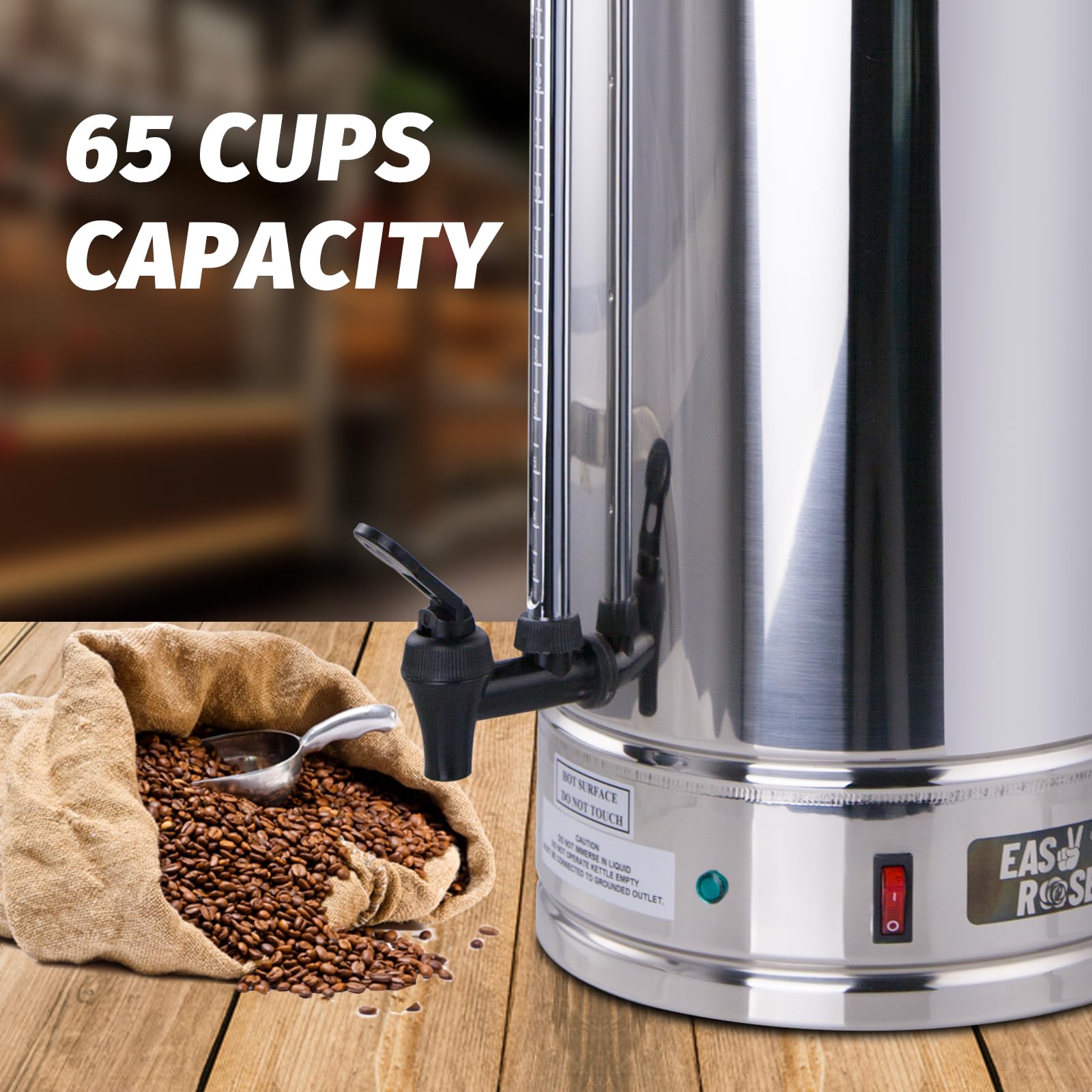 65 Cup Commercial Coffee Urn Percolator with Removable Filter - Large Capacity Coffee Maker for Office, Parties, Catering, Restaurants & Events