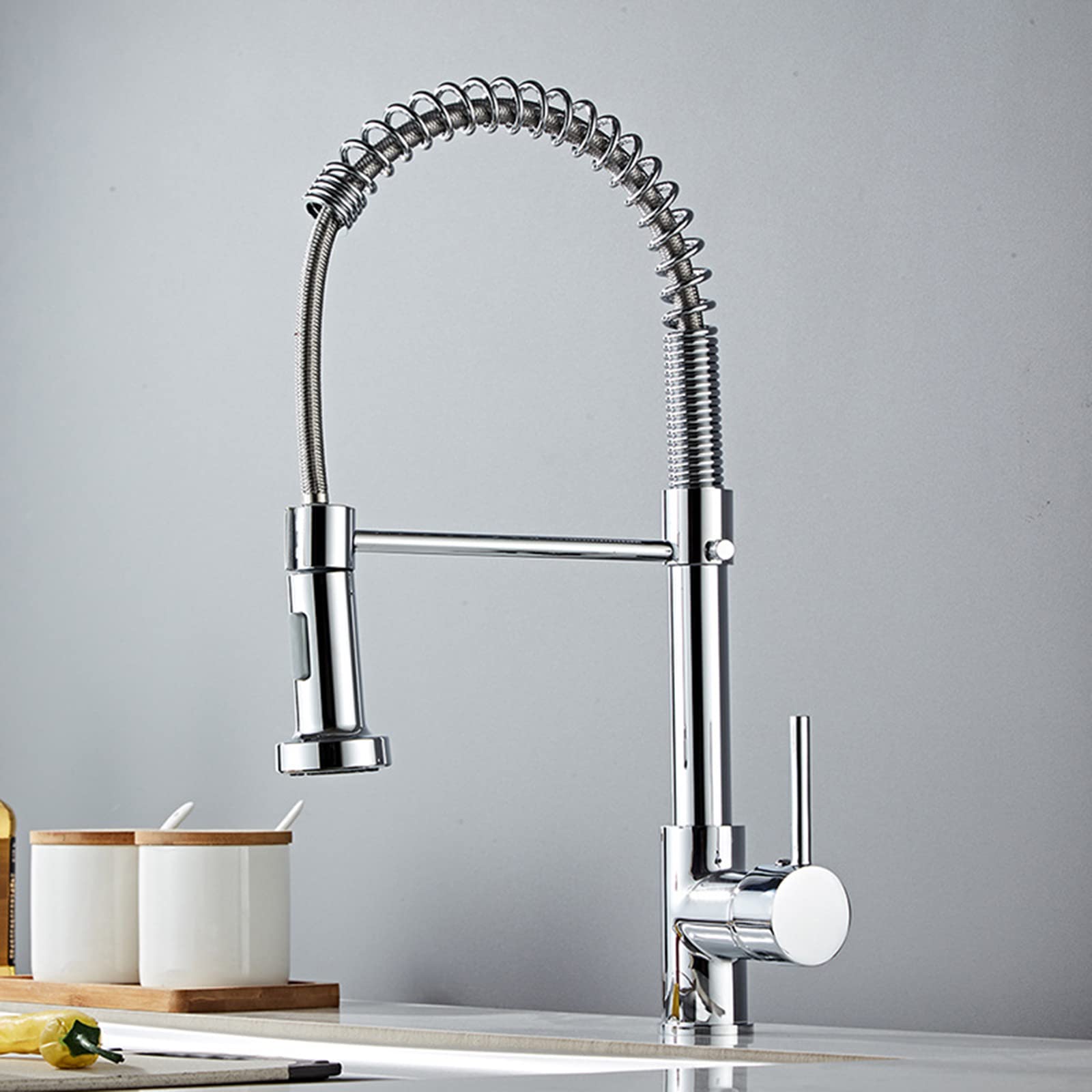Premium Commercial Kitchen Faucet with Pull-Down Sprayer - Modern Brass Deck Mounted Sink Tap with Hot/Cold Water Control & Standard Fittings - Ideal for Restaurant, Home Kitchen & Commercial Use