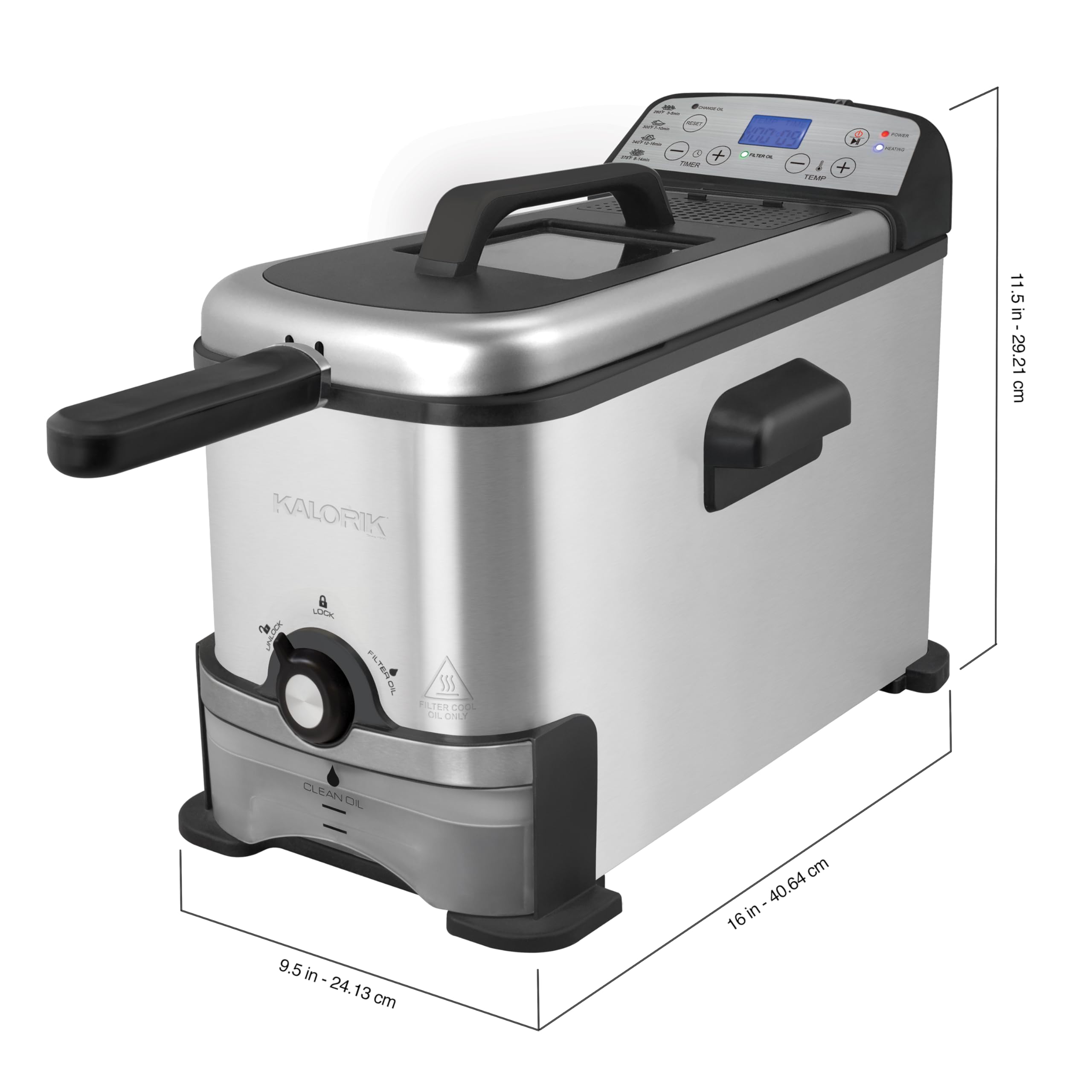 Kalorik 3.2 Quart Stainless Steel Digital Deep Fryer with Oil Filtration System - Perfect for Home Kitchen, Restaurants & Fast Food (Model FT 44247 BK)