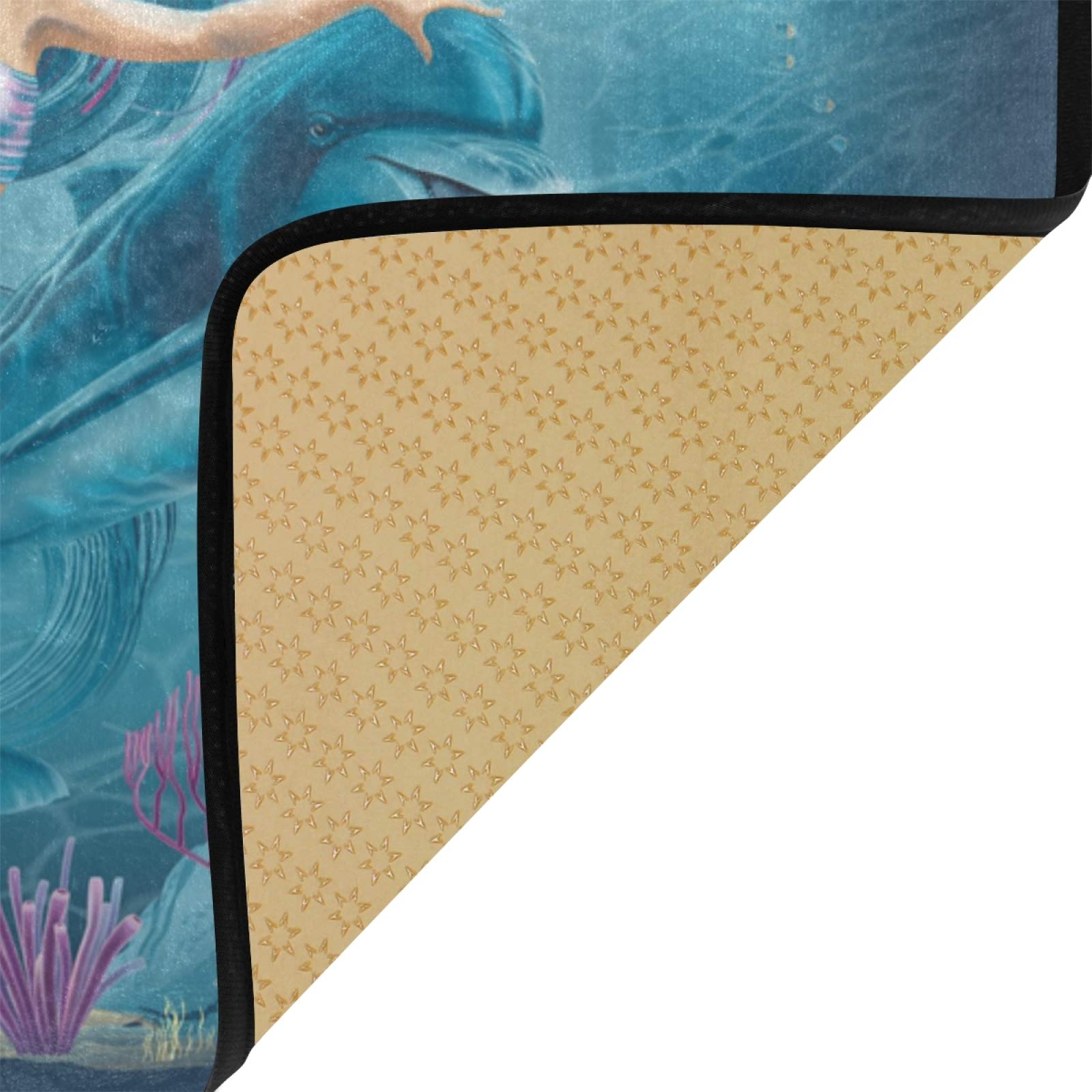 MOYYO Anti-Fatigue Kitchen Mat - Non-Slip, Oil & Stain Resistant Floor Mat with Mermaid Blue Dolphin Design - Easy to Clean Comfort Rug for Kitchen, Bathroom, Indoor/Outdoor Use - Perfect for Cooking Areas, Sink Stations & High-Traffic Entryways