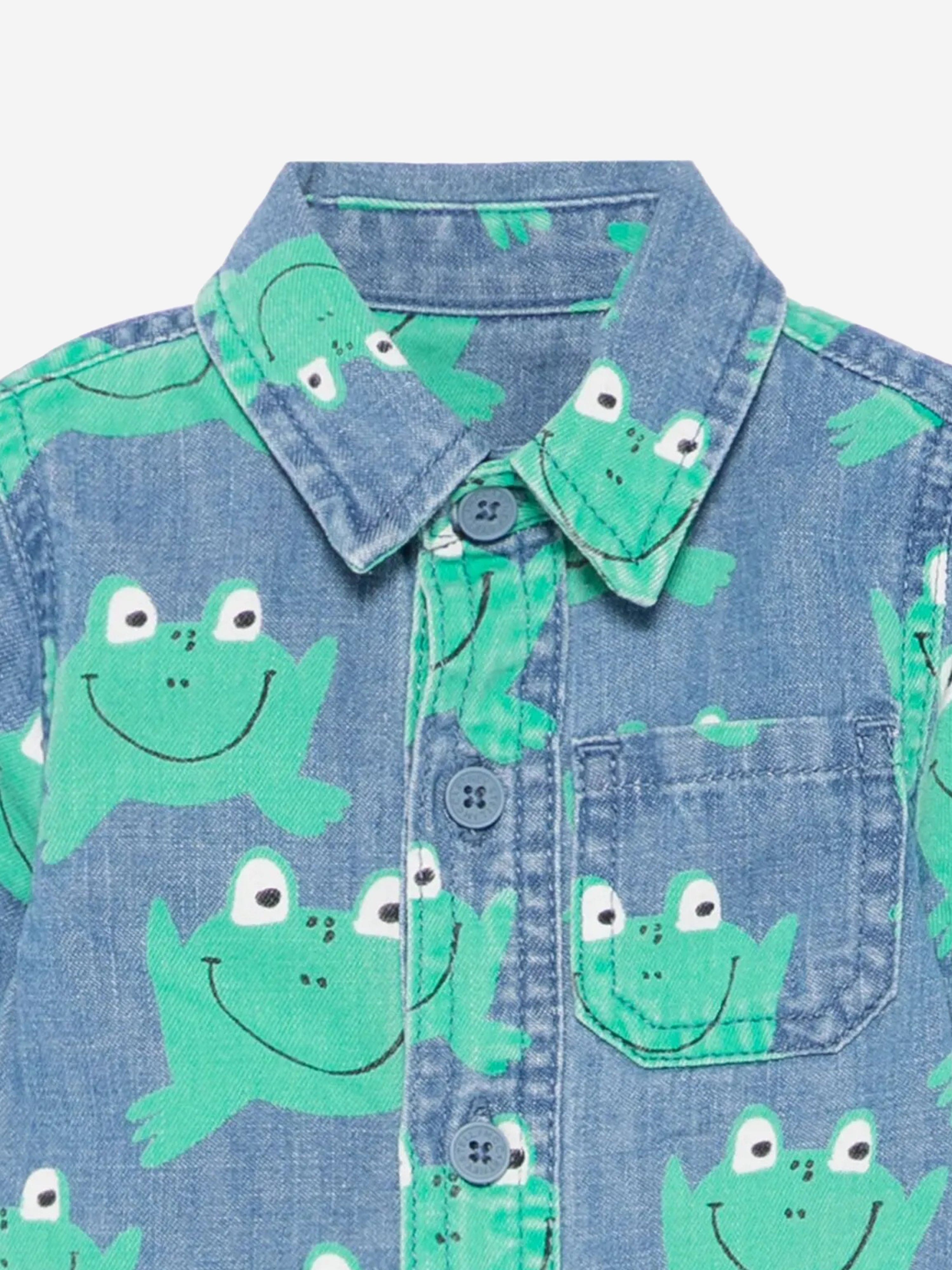 Adorable Blue Denim Frog Shirt for Baby Boys - Perfect for Playdates & Casual Outfits
