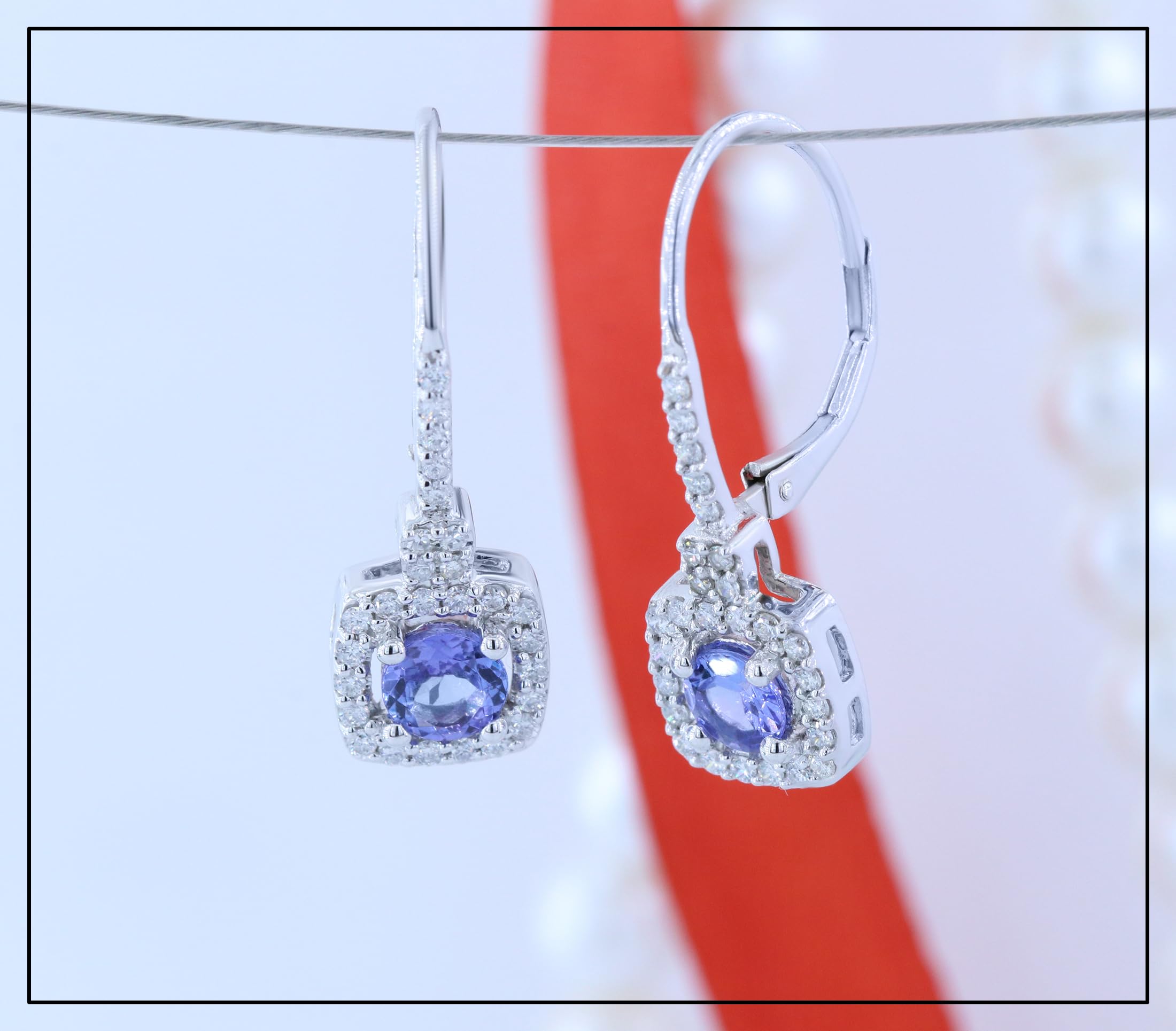 Dazzlingrock Collection 10K Solid White Gold Tanzanite & White Diamond Halo Hoop Earrings for Women - Perfect for Weddings, Parties & Special Occasions