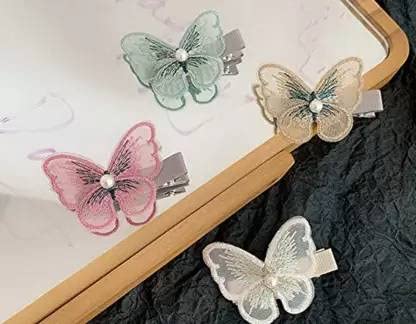 ALIBA COLLECTION 4 Pc Fabric Butterfly Hair Clips - Korean Style Hair Pins & Accessories for Women & Girls - Perfect for Parties, Weddings & Everyday Styling