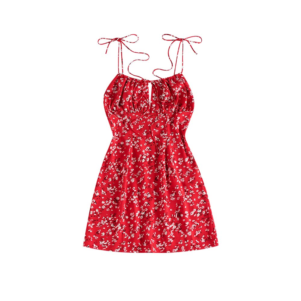 ZAFUL Women's Sleeveless Floral Print Tie Shoulder Mini Dress - Ruffled Strappy Sundress for Casual Wear, Beach Vacation & Summer Outings