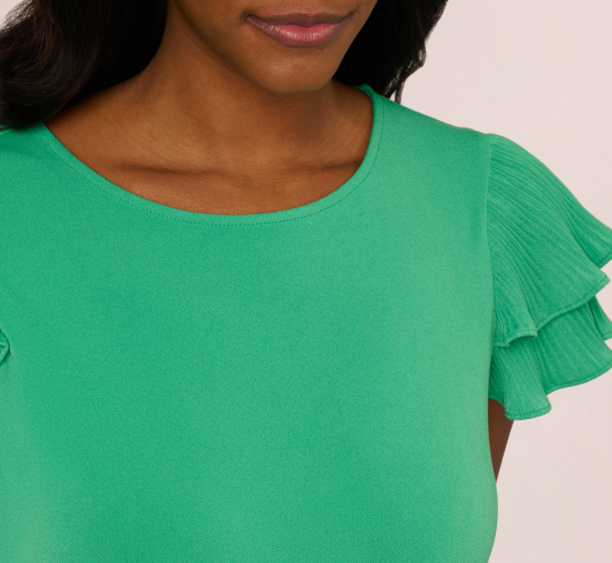 Double Flutter Sleeve Blouse with Pleated Details - Women's Jelly Bean Color Casual Top for Spring/Summer, Office Wear & Date Night Outfits