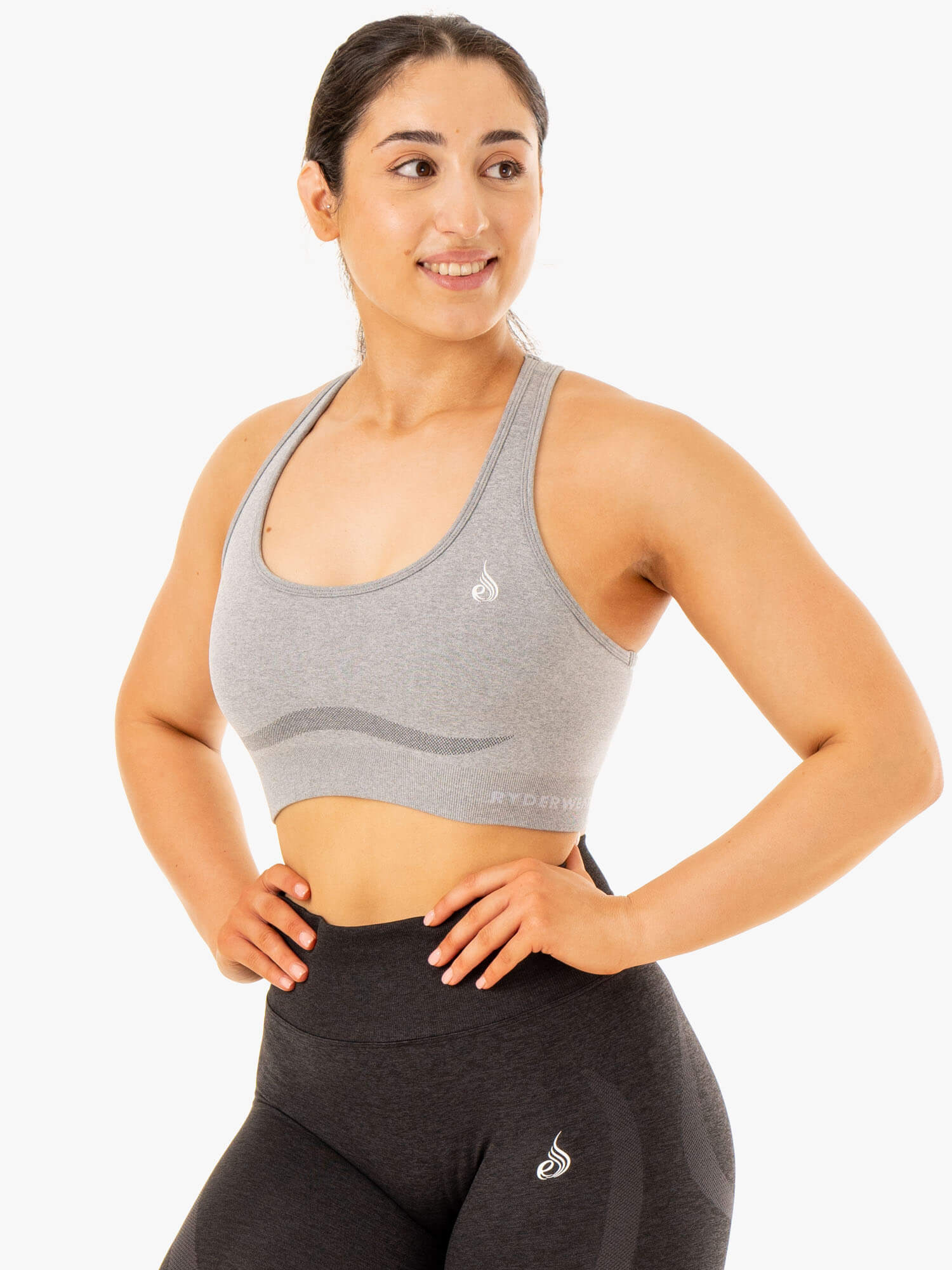 High-Quality Staples Seamless Racerback Sports Bra - Grey Marl - Comfortable & Supportive for Yoga, Running & Gym Workouts