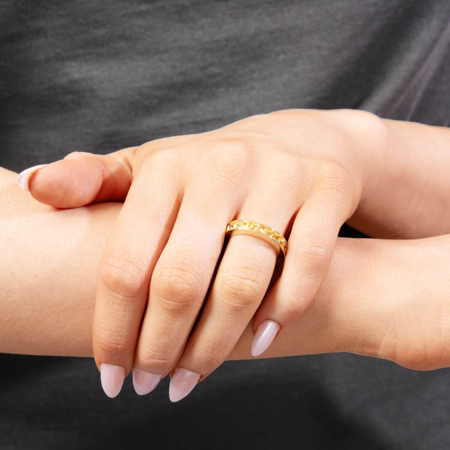 18K Yellow Sapphire Eternity Band Ring - Genuine Gold Wedding Ring for Women, Anniversary Gift, Bridal Jewelry for Special Occasions