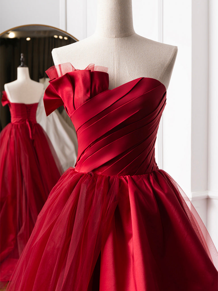 Elegant Burgundy Long Prom Dresses - Satin Formal Evening Gown for Women | Perfect for Homecoming, Wedding Guest & Special Occasions