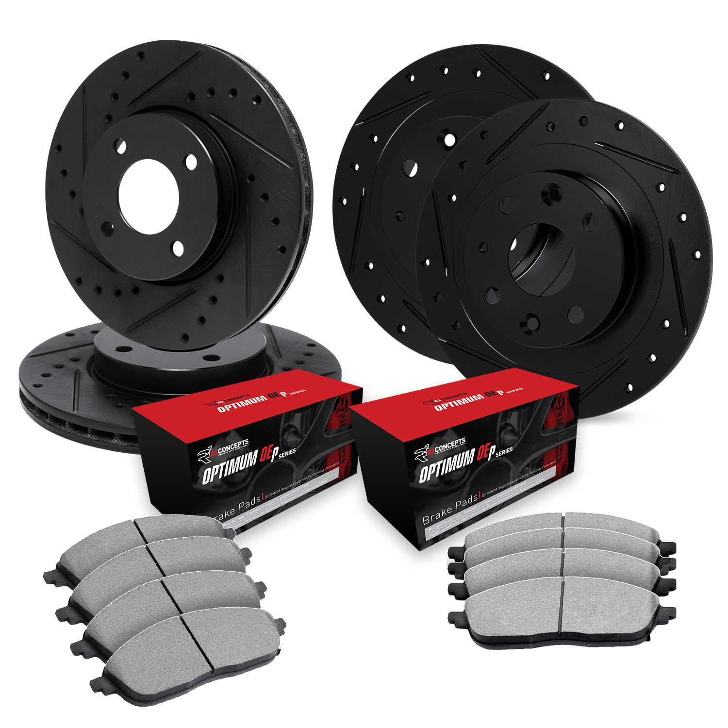 R1 Concepts Premium Front & Rear Brake Kit - Semi-Metallic Brake Pads & Rotors for 1981 Nissan Maxima | High-Performance Braking System for Daily Commuting & Highway Driving