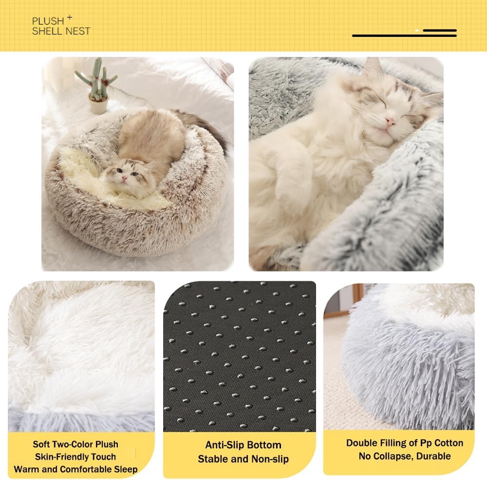 **Fluffy Plush Cat & Dog Bed - Large 24in Cozy Pet Nest for Small & Medium Cats & Dogs - Perfect for Indoor Lounging & Napping (Blue)**