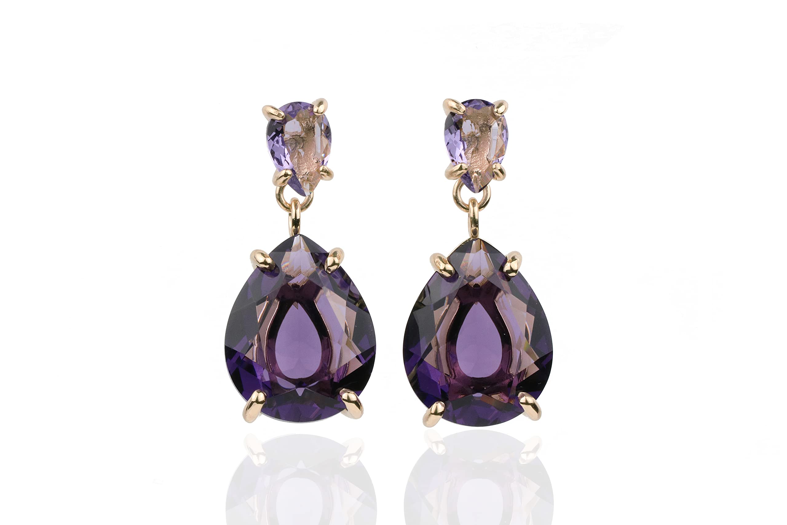 14k Gold Amethyst Dangling Earrings for Women - Handmade Statement Jewelry for Bridal, Evening & Casual Wear - Perfect Gift for Her - Elegant Drop Earrings for Weddings, Parties & Everyday Fashion