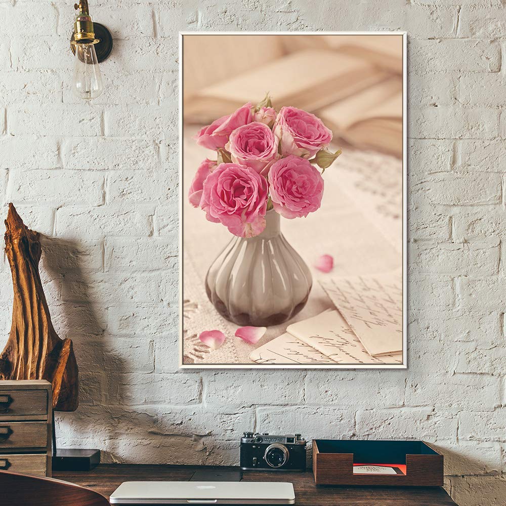 Floating Framed Canvas Wall Art - Retro Flower Print for Living Room & Bedroom Decor - Ready to Hang 24x36 Inches - Perfect for Home, Office & Gift Giving