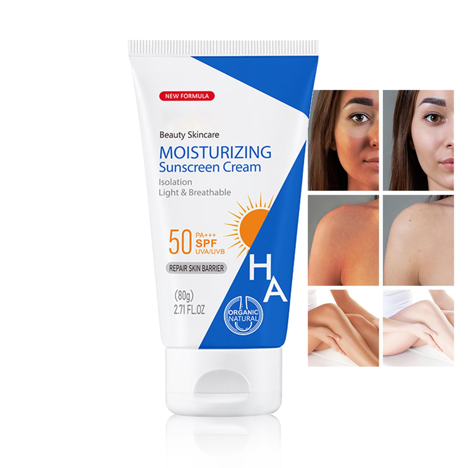 Hyaluronic Acid SPF 50 Sunscreen Lotion for Face & Body - Water Resistant, Hydrating Moisturizer with Broad Spectrum Protection | Daily Use, Outdoor Activities, Beach & Swimming