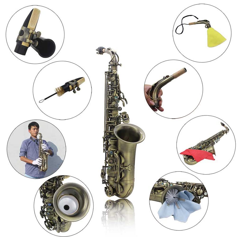 Professional Bb Alto Saxophone - High Grade Antique Bronze Finish with Abalone Shell Key Carvings | Includes Hard Case, Gloves, Cleaning Cloth, Straps & Brush | Perfect for Beginners, Students & Jazz Performers