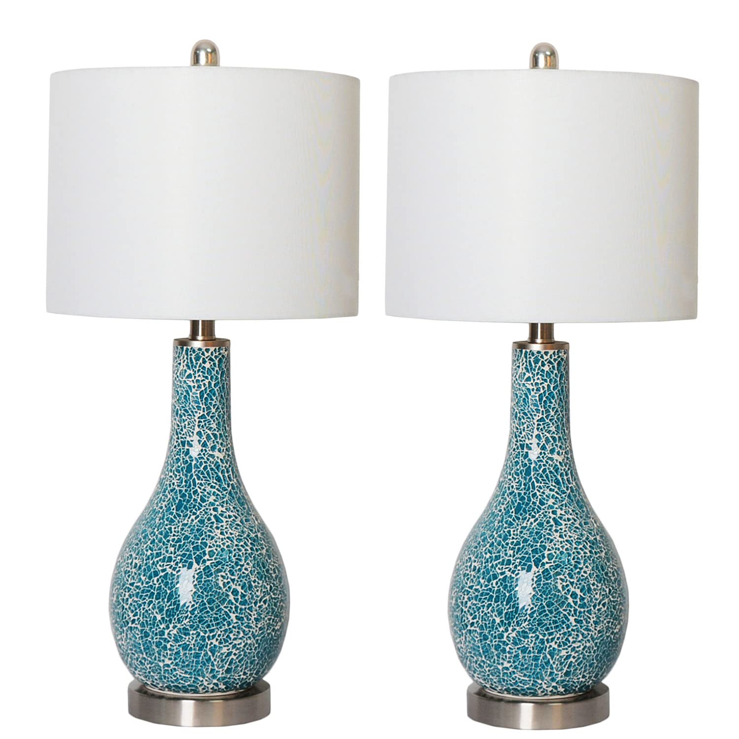 Maxax Mosaic Table Lamps Set of 2 - USB Charging Port, Green Tiled Glass Gourd Design with Nickel Metal Base & White Drum Shade - 25.25 Inches Height - ETL Certified - Perfect for Living Room, Bedroom, Nightstand, Office or Reading Nook Lighting