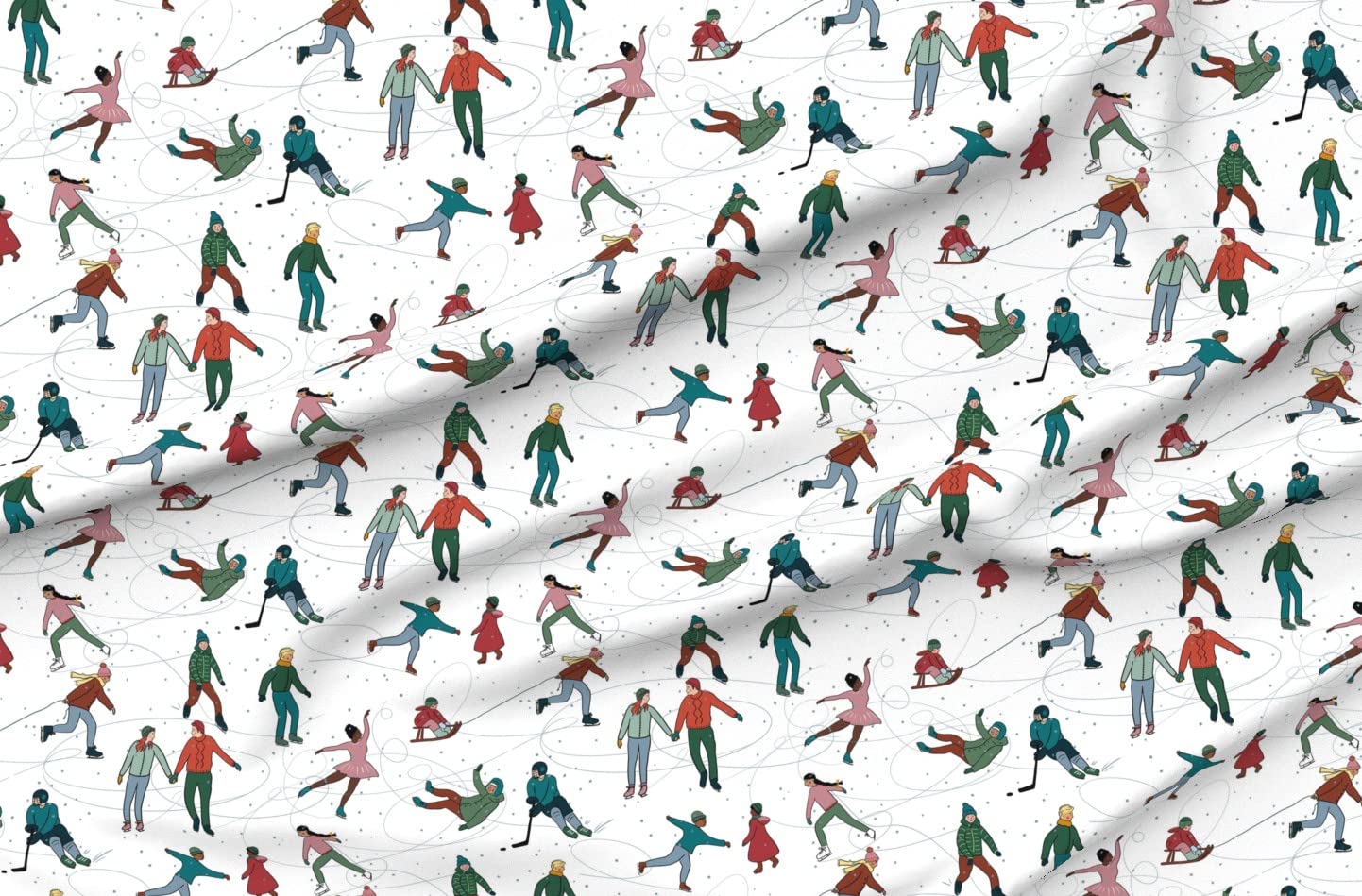 Ice Skaters in The Snow Printed Cotton Poplin Fabric by The Yard - Premium Spoonflower Fabric for Sewing, Quilting, Dresses & DIY Crafts - Perfect for Winter Apparel & Home Decor Projects