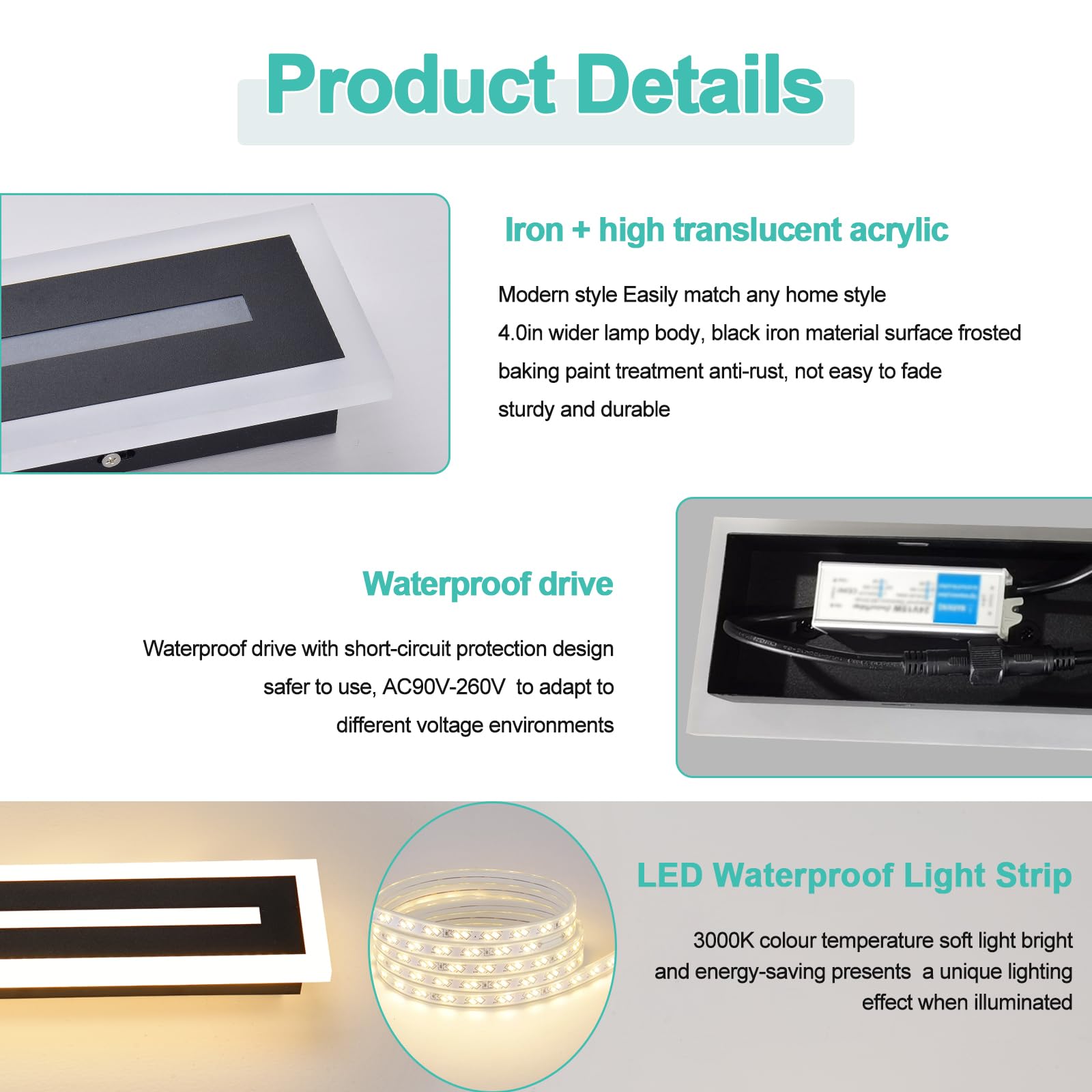 59 Inch Modern Outdoor LED Wall Light - 46W IP65 Waterproof Exterior Light Fixture - Perfect for Patio, Garden, Garage, Porch, and Backyard Lighting