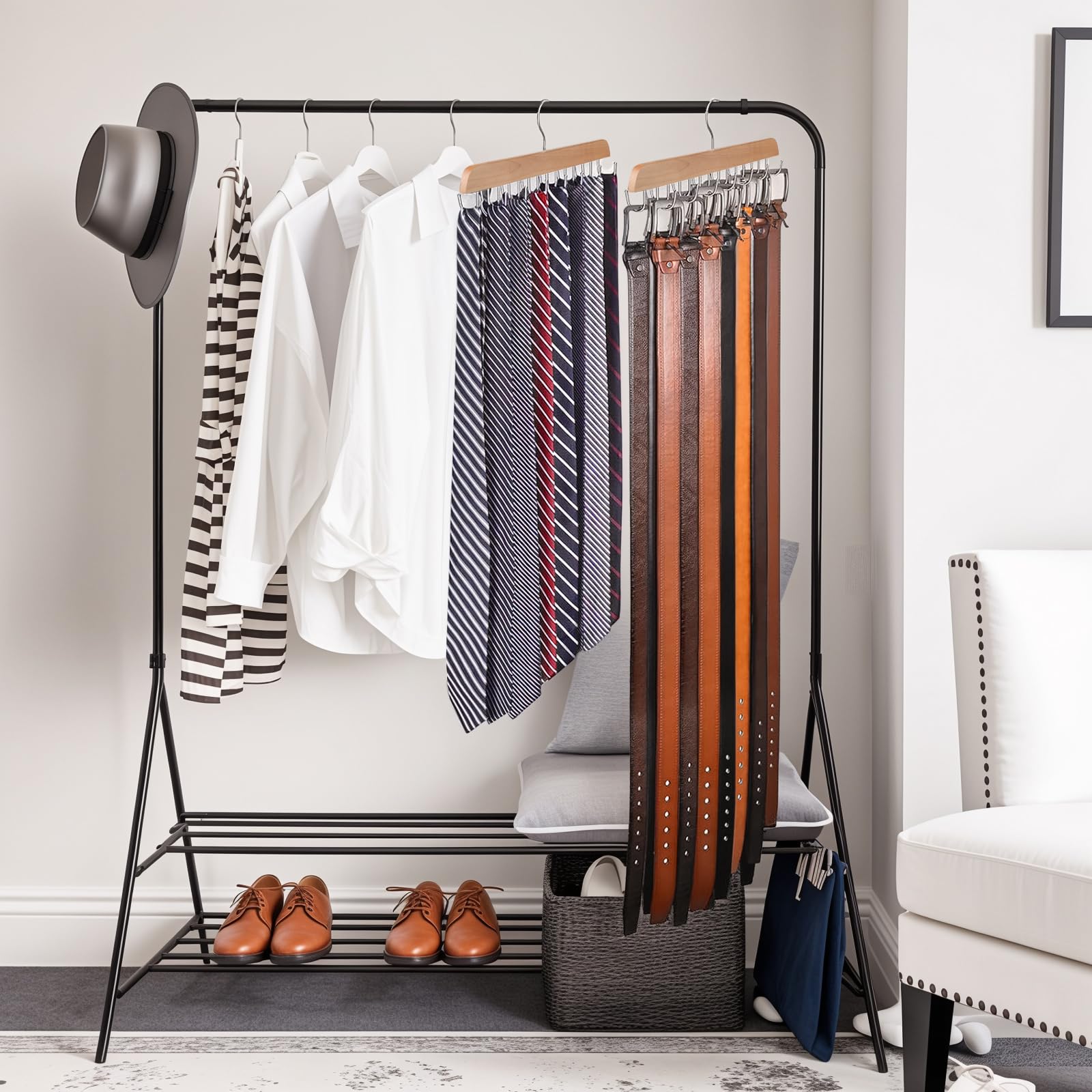 Sturdy Wooden Belt Hanger for Closet - 14 Hooks Holds 42 Belts & Ties | Space-Saving Closet Organizer for Men & Women | Perfect for Bedroom, Walk-in Closet & Dorm Storage (Yellow, 1 Pack)
