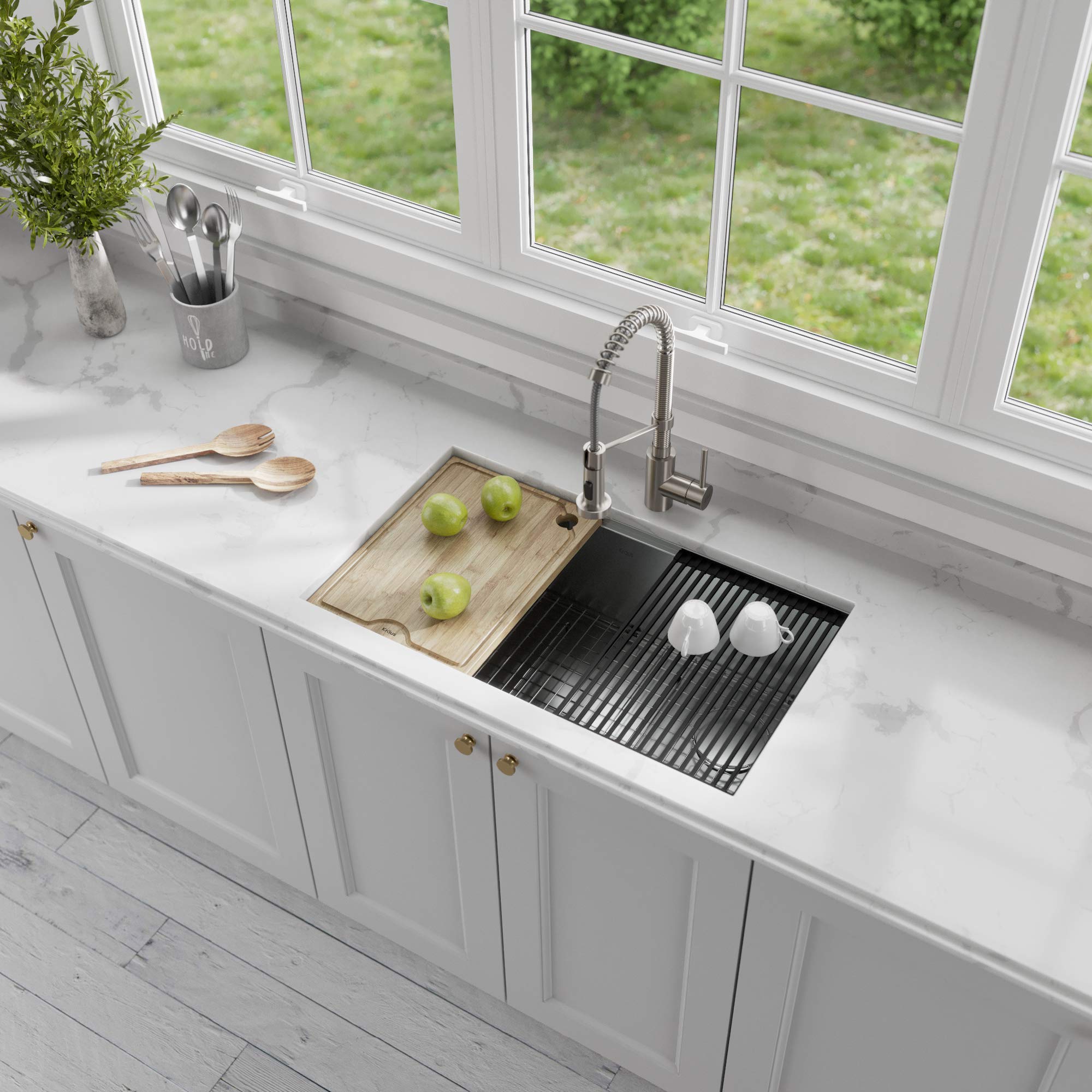 KRAUS Kore™ 32-inch Undermount Single Bowl Stainless Steel Kitchen Sink with Accessories - 16 Gauge, WasteGuard™ Garbage Disposal, KWU110-32-100-75MB - Perfect for Modern Kitchens, Restaurant Prep Areas & Busy Households