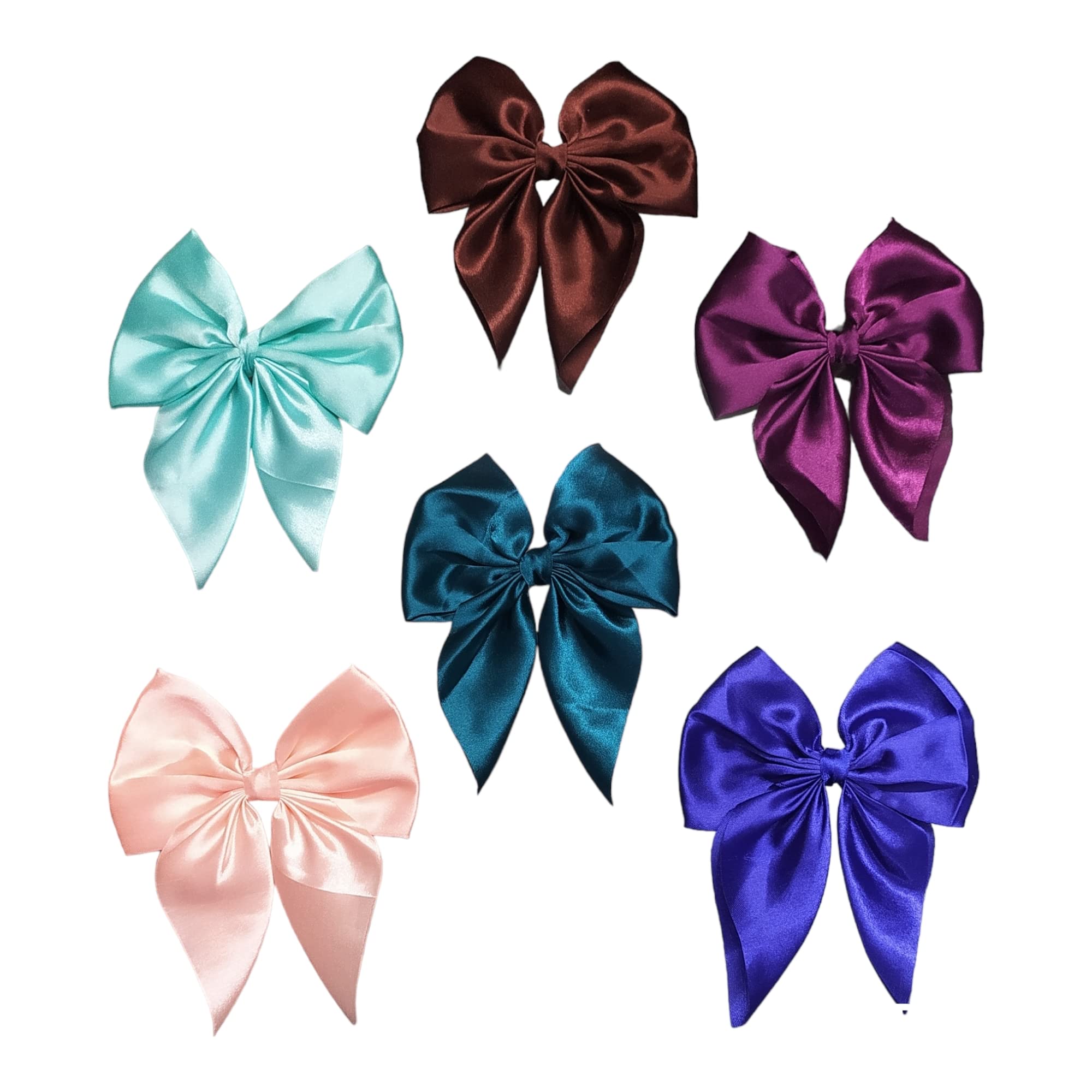 6 Pcs Silky Satin Hair Barrettes for Women - Soft Bow Hair Clips with Metal French Barrette (Multicolor) | Perfect for Weddings, Parties & Everyday Hairstyles