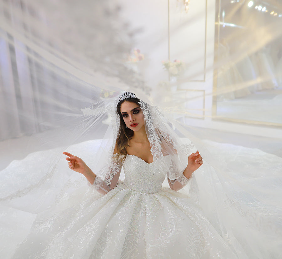 Elegant Off-the-Shoulder Long Sleeve Lace Wedding Dress | NS3754 Bridal Gown for 2022 Brides | Perfect for Church Ceremonies, Beach Weddings & Romantic Vows