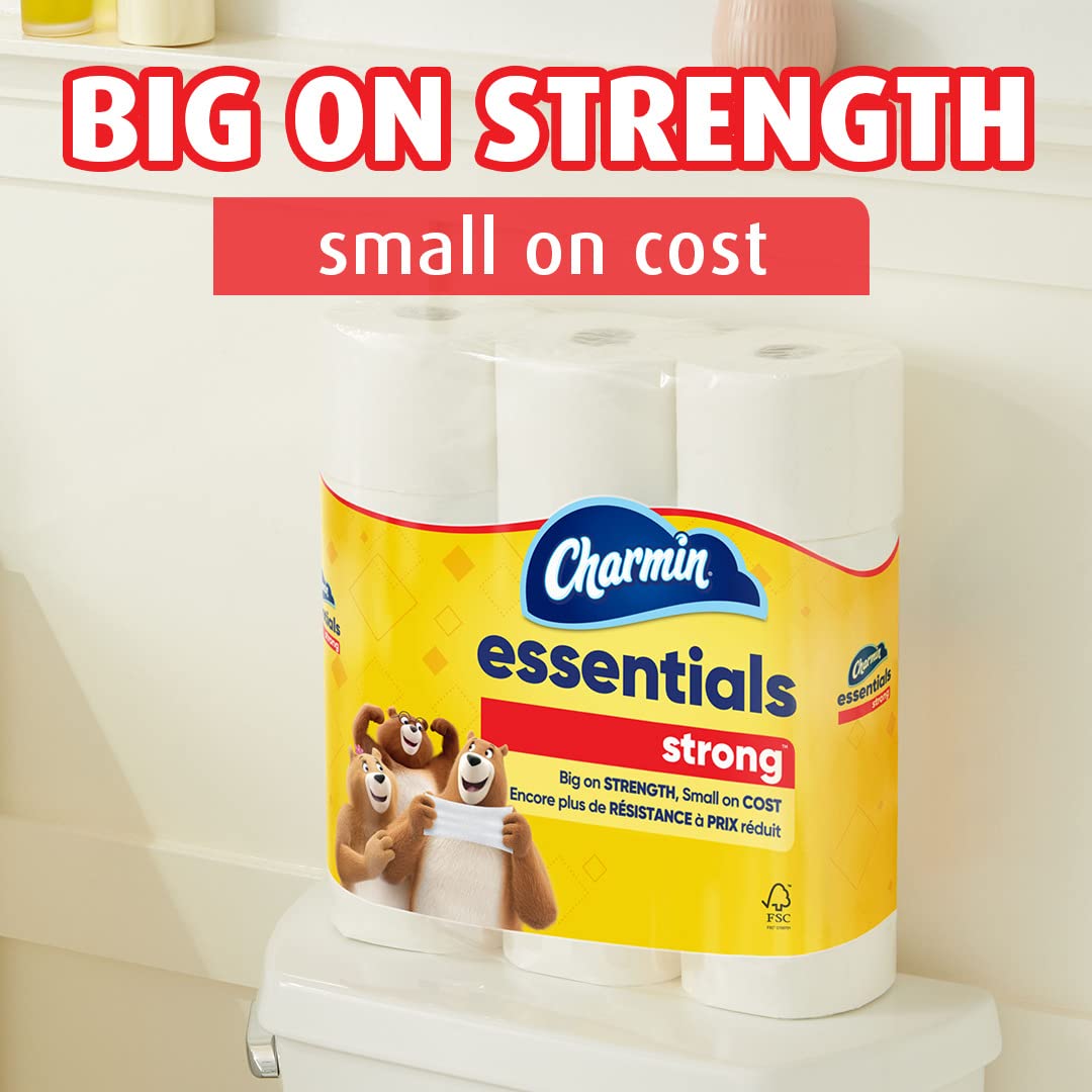 Charmin Essentials Strong Toilet Paper - 9 Mega Rolls (Equivalent to 36 Regular Rolls) | Ultra Soft & Durable Bathroom Tissue for Home & Office Use