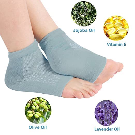 **Dlala Silicone Shoe Insoles for Heel Pain Relief - Moisturizing Gel Socks for Cracked Feet Repair - Heel Grips & Cushion Inserts for Men & Women (Cotton Gel Socks) - Perfect for Running, Walking & Daily Comfort**
