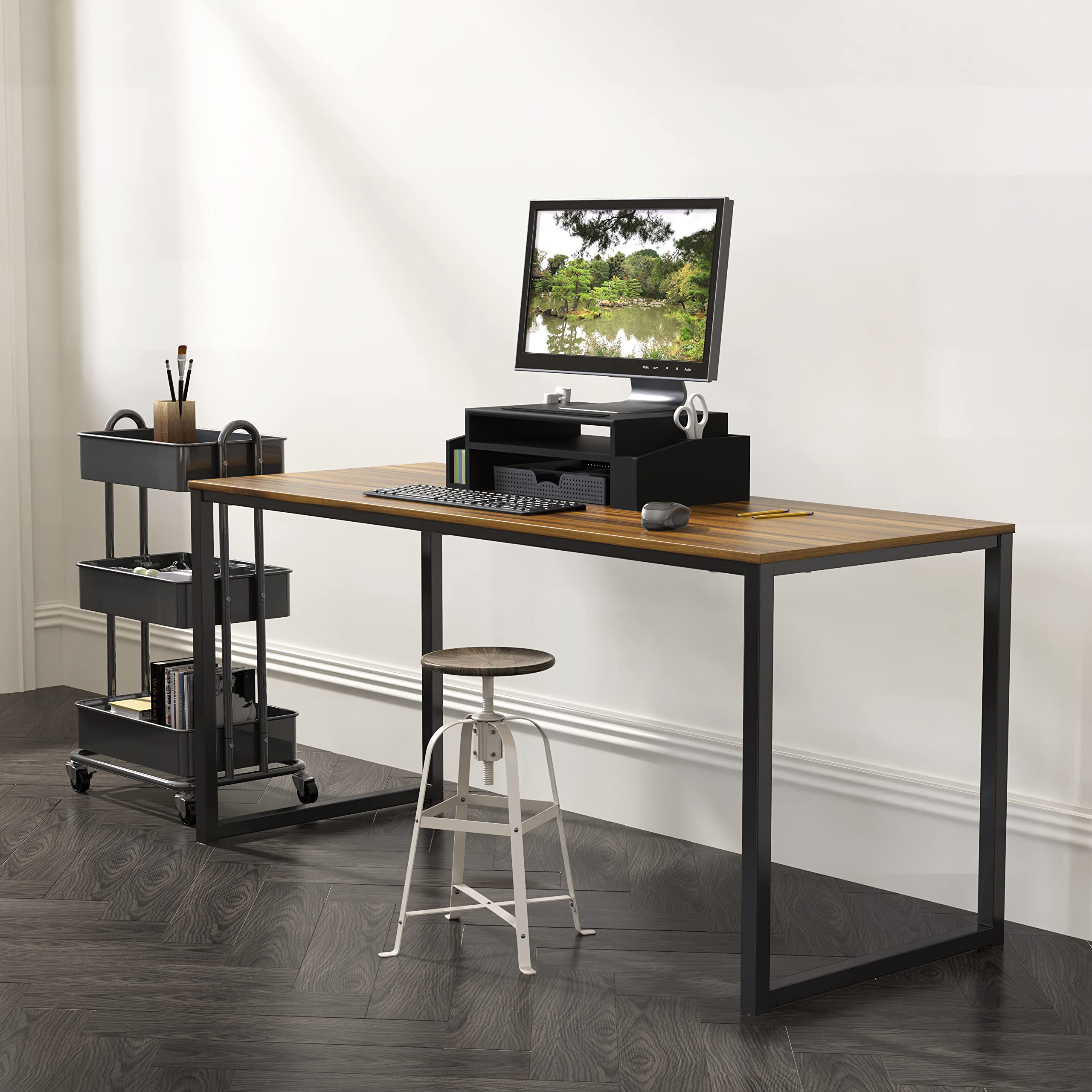 SHW Mission 48-Inch Home Office Computer Desk, Walnut Finish - Modern Writing Workstation for Small Spaces, Perfect for Remote Work & Study