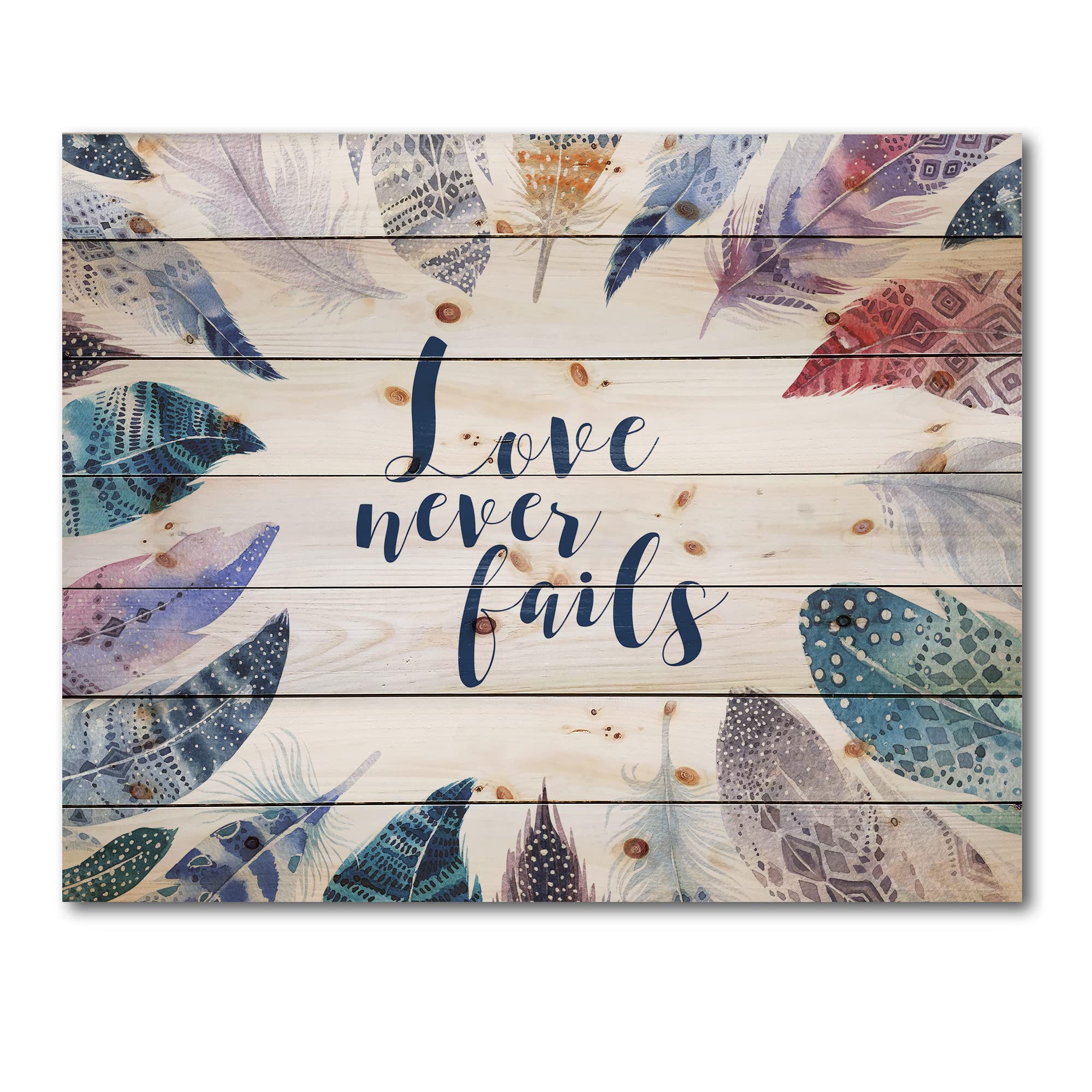 Bohemian Feather Wood Wall Art with Inspiring Quotes - Large Blue Boho Wooden Wall Decor Panels Printed on Natural Pine | Perfect for Living Room, Bedroom & Office Decor
