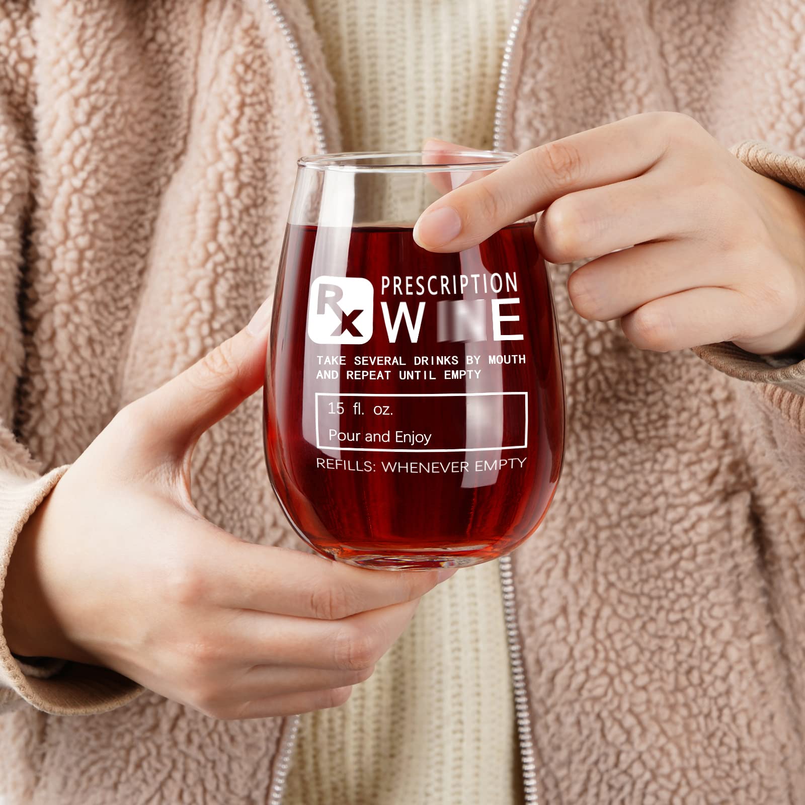 Gtmileo Funny Prescription Stemless Wine Glass - 15Oz Unique Gift for Wine Lovers, Doctors, Nurses & Pharmacists | Perfect for Nurses Day, Birthdays, Christmas & Wine Tasting Parties