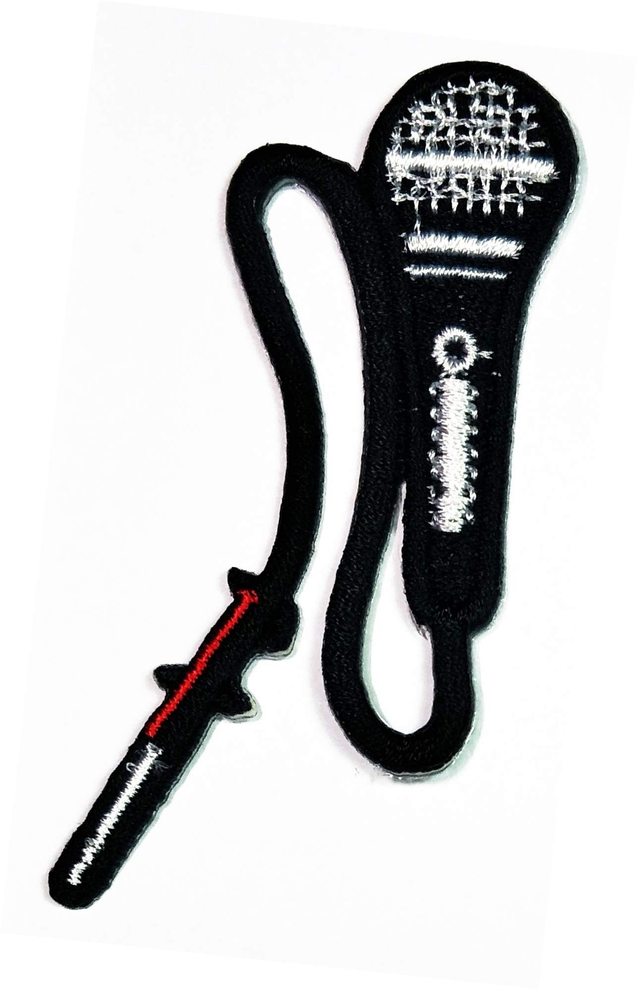 Black & Red Cartoon Microphone Iron-On Patch - Embroidered Applique for Jackets, Hats, Backpacks & DIY Crafts | Fun Singing-Themed Sew-On Stickers for Kids & Adults