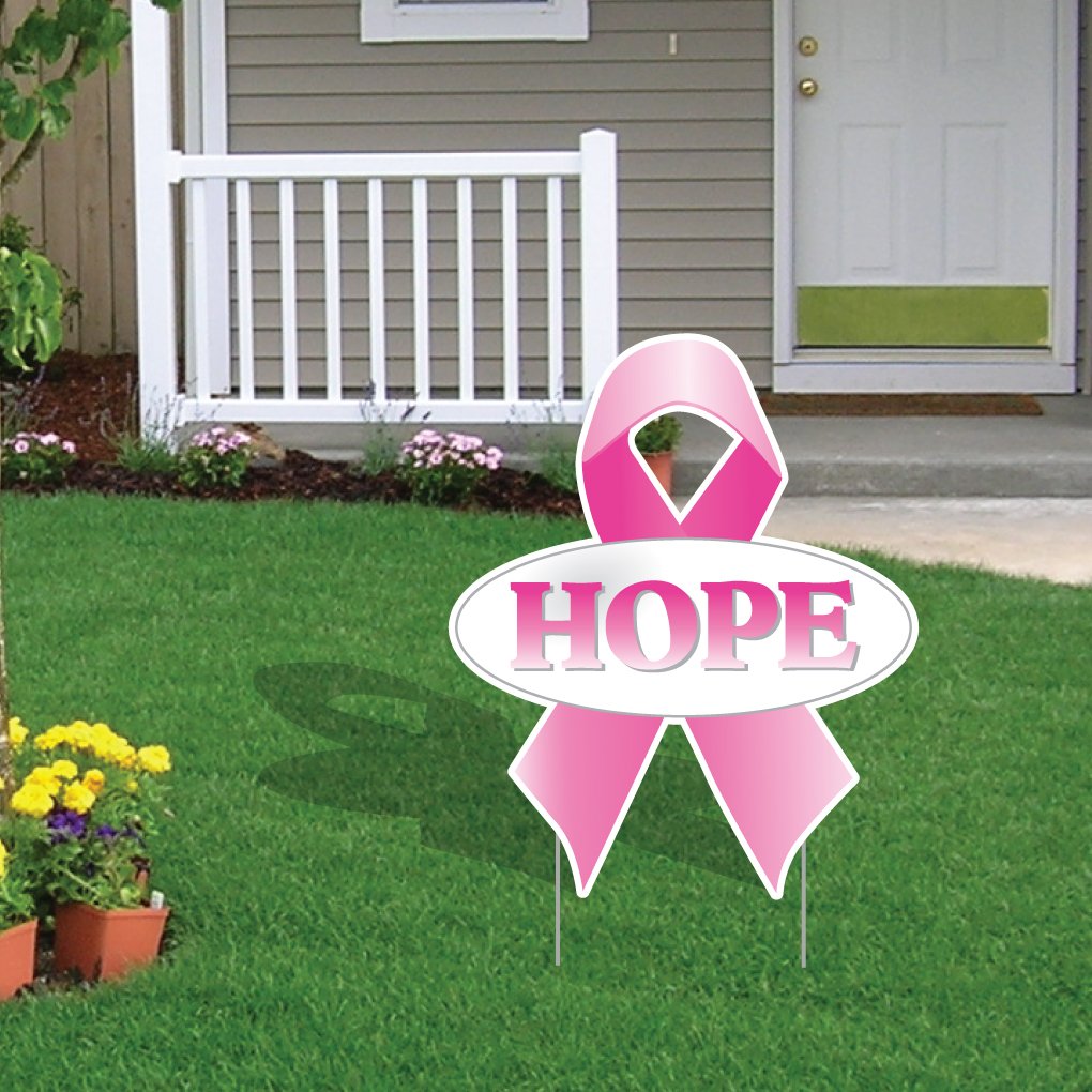 Breast Cancer Awareness 'HOPE' Pink Ribbon Yard Signs - 25 Pack with Stakes | Durable Outdoor Lawn Decorations for Fundraising Events, Home Garden & Community Support