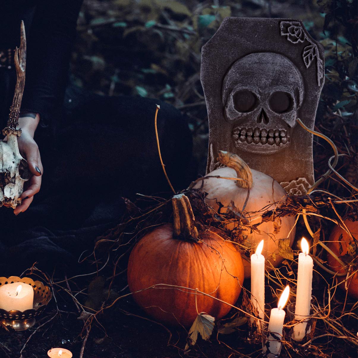 Halloween Foam Graveyard Tombstones - 4 Pack RIP Headstone Decor for Outdoor Yard & Lawn - Spooky Halloween Party & Haunted House Decorations
