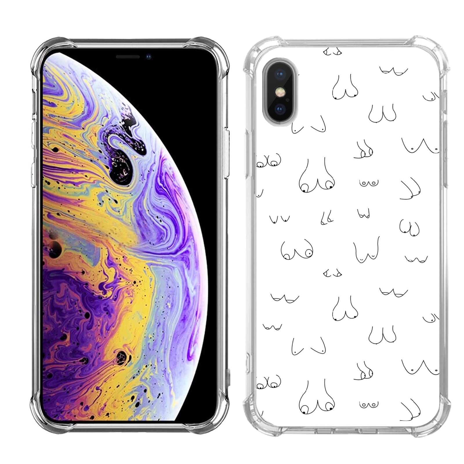 Abstract Female Body Art Phone Case for iPhone Xs/X - Trendy Aesthetic TPU Bumper Case with Unique Breast Design | Perfect for Women's Fashion Accessories & Artistic Gift Giving