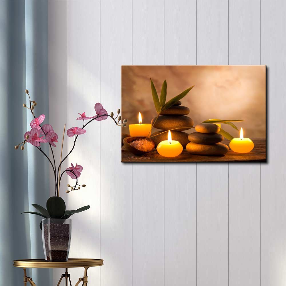 Wall26 Zen Canvas Art - Rocks Surrounded by Candles & Branches - 32x48 Inches Wall Decor for Living Room, Bedroom & Meditation Space