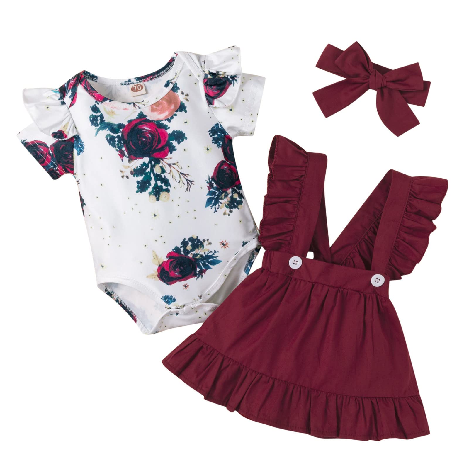 Newborn Girls Floral Ruffle Romper Set - Short Sleeve Summer Baby Outfit with Suspenders | Perfect for Photoshoots, Playdates & Special Occasions