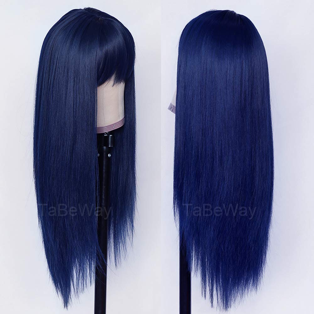 Heat Resistant Synthetic Blue Hair Wig with Bangs - No Lace Fashion Wig for Women | Perfect for Cosplay, Costume Parties & Everyday Style