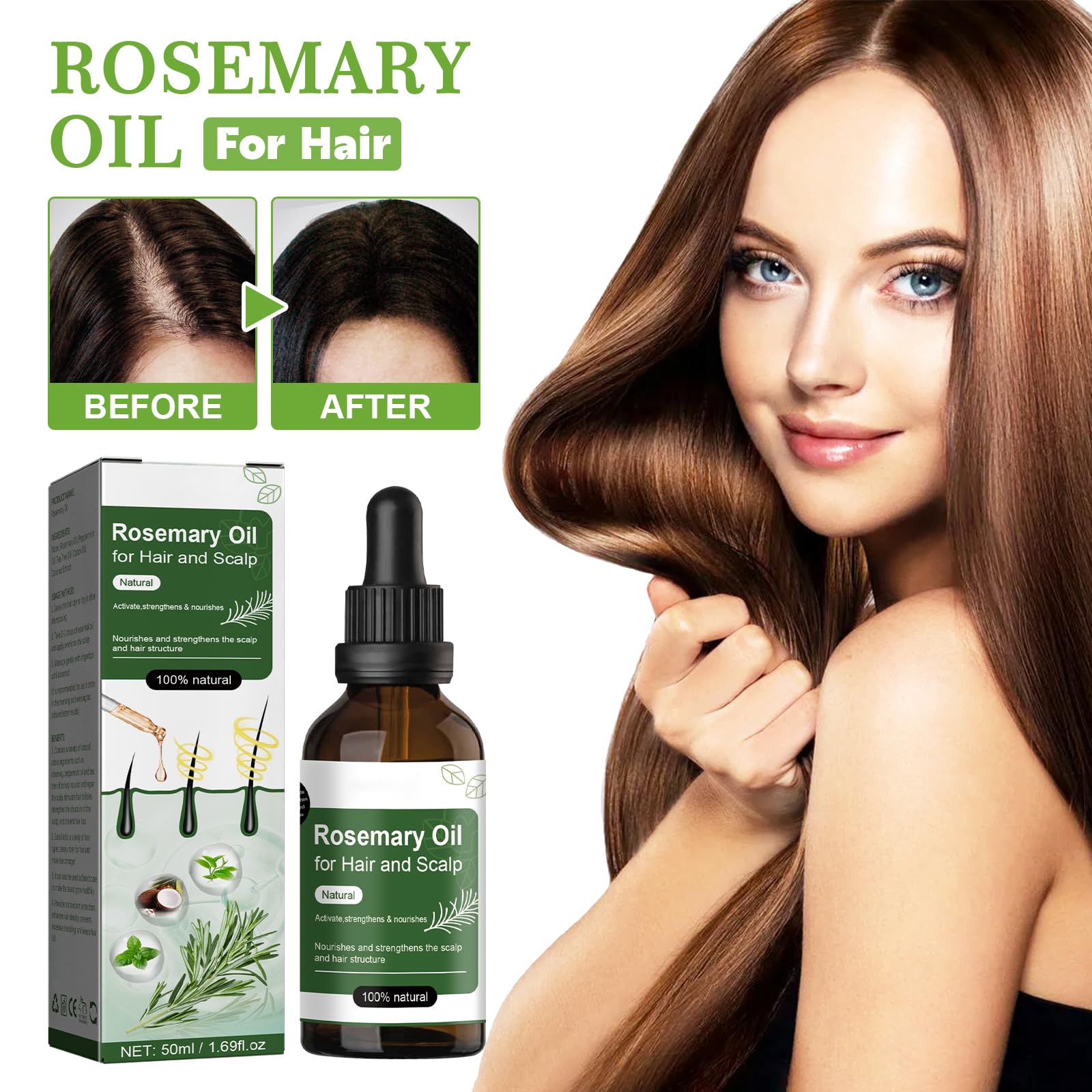 **Organic Rosemary Oil for Hair Growth - Wild Growth Hair Oil Infused with Biotin & Castor Oil - Natural Mint & Coconut Blend for Thicker Hair - Men & Women (1PC) - Perfect for Daily Scalp Massage & Hair Care Routine**