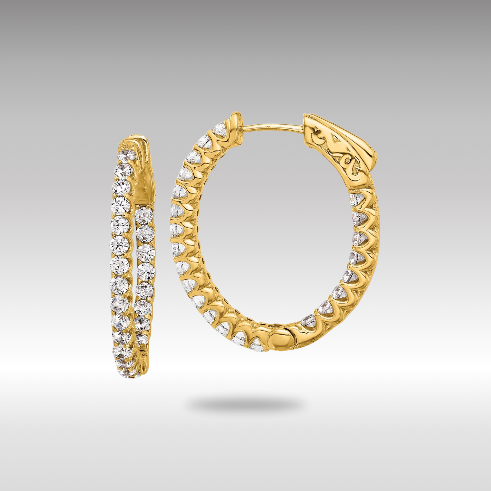1.6ct Gold Oval Hoop Diamond Earrings with Safety Clasp - 2.0mm In/Out, Model XE3248AA | Elegant Jewelry for Women, Perfect for Weddings, Parties & Special Occasions