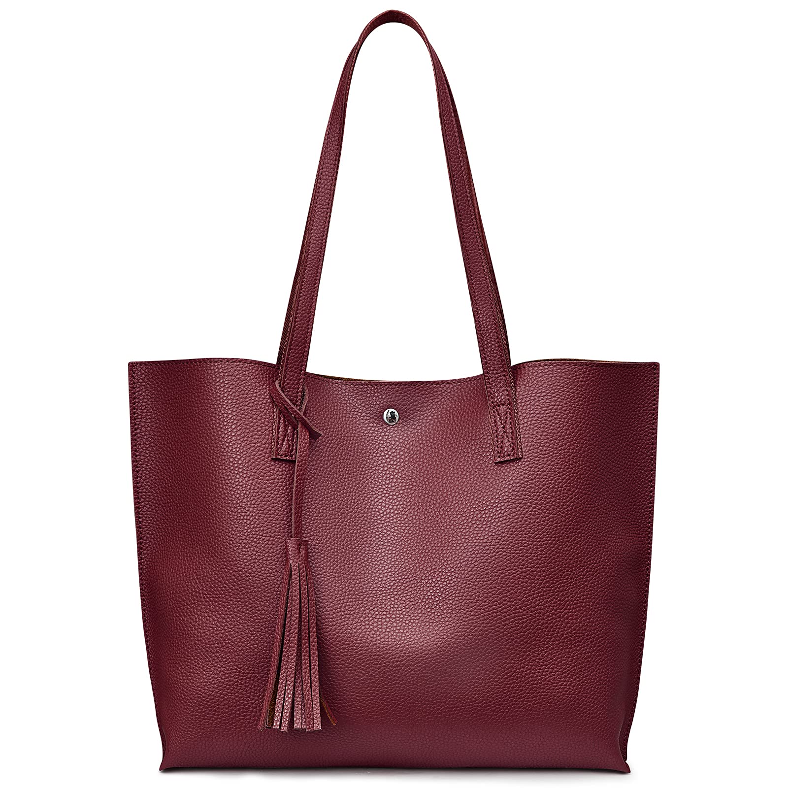 BONOCO Women's Large Soft Leather Tote Shoulder Bag with Detachable Inner Pouch - Wine Red | Stylish Work Bag, Travel Purse & Everyday Carryall for Professional Women
