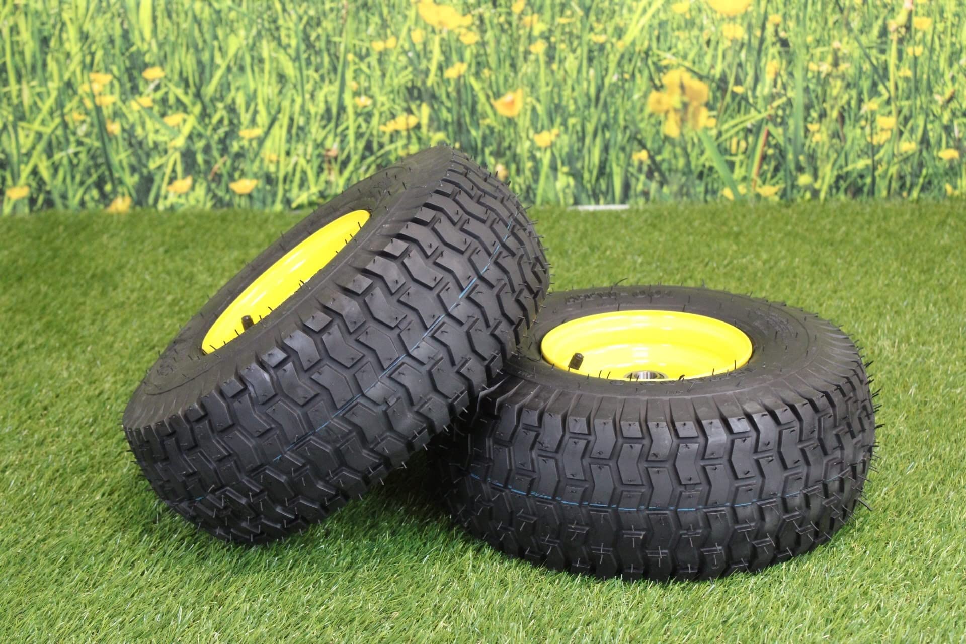 Antego 15x6.00-6NHS Lawn Mower Tires with Wheel Assemblies - Set of 2, Fits John Deere Mowers, Heavy Duty Replacement Tires with Precision Ball Bearings for Smooth Riding - Perfect for Lawn Care, Landscaping and Garden Maintenance