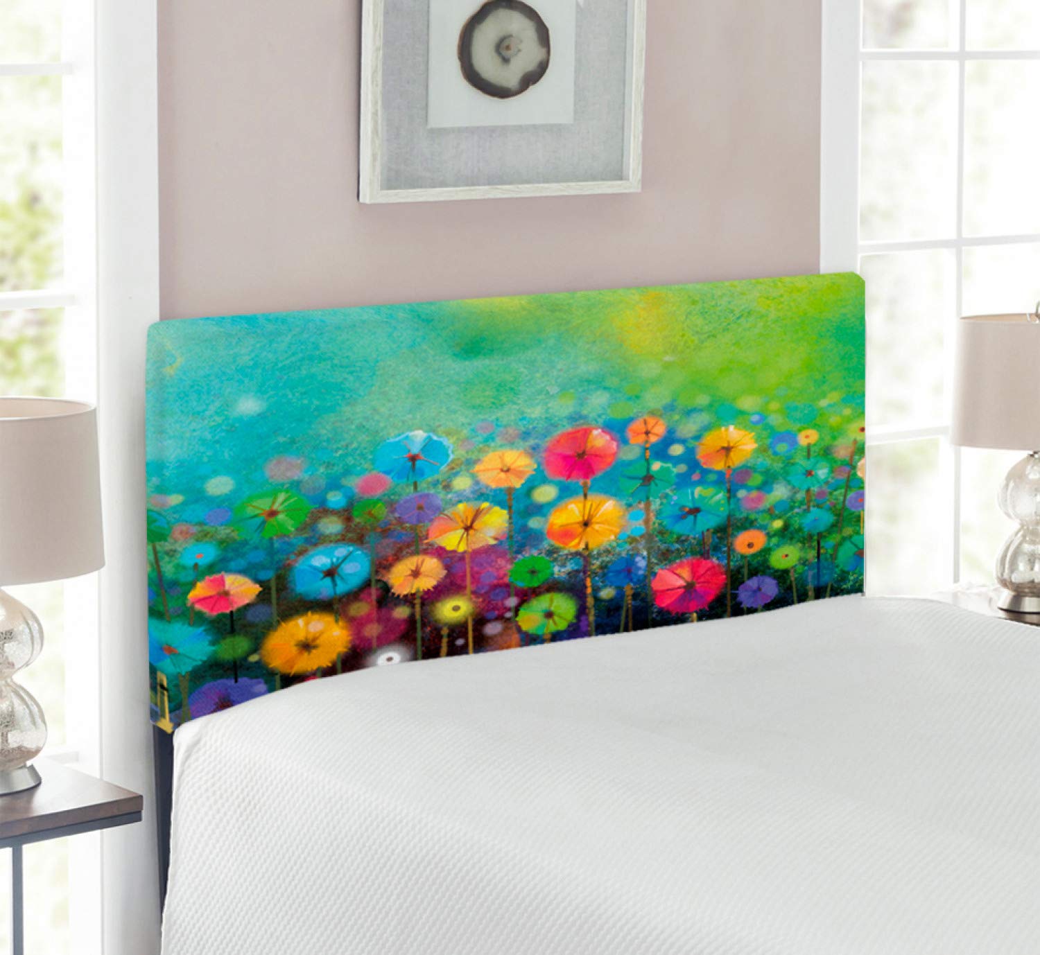 Ambesonne Floral Headboard - Dandelion Garden Watercolor Abstract Art Upholstered Metal Bed Headboard with Memory Foam, Twin Size, Multicolor - Perfect for Bedroom Decor & Bohemian Style Home Interior