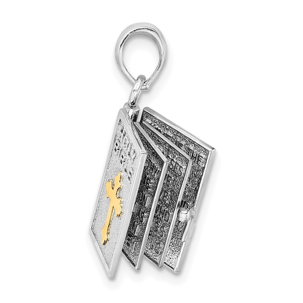 925 Sterling Silver 3D Lords Prayer Holy Bible Pendant Necklace - Religious Jewelry Gift for Christians (24.34mm x 14.06mm) - Perfect for Baptism, Confirmation & Daily Faith Inspiration