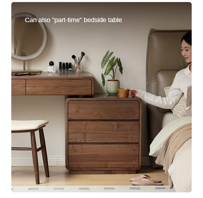 Solid Black Walnut Wood Dressing Table with Drawers - Elegant Vanity Desk for Bedroom, Makeup & Jewelry Storage