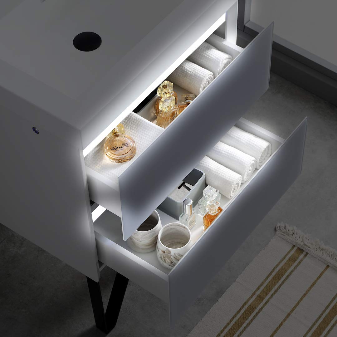 48 Inch LED Lighted Bathroom Vanity Sink Combo - Calacatta White with Adjustable Dimming Mirror Lights for Modern Bathrooms | Perfect for Master Bath, Guest Bath & Small Space Remodeling