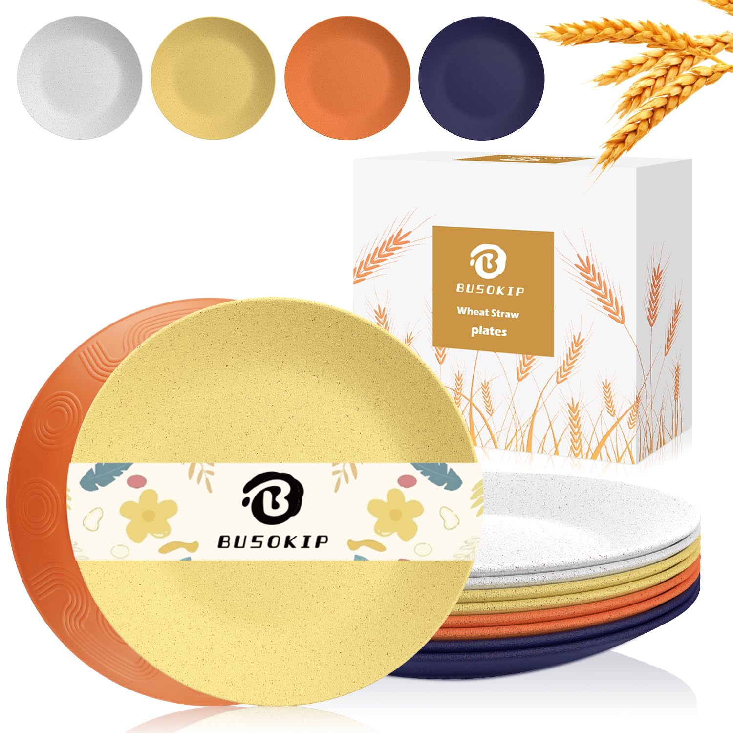 Eco-Friendly 10 Inch Reusable Plastic Plates Set of 8 - Unbreakable Wheat Straw Dinner Plates, Dishwasher & Microwave Safe - Perfect for Kitchen, Camping, RV, Party & Outdoor Dining - Modernist Series Dinnerware