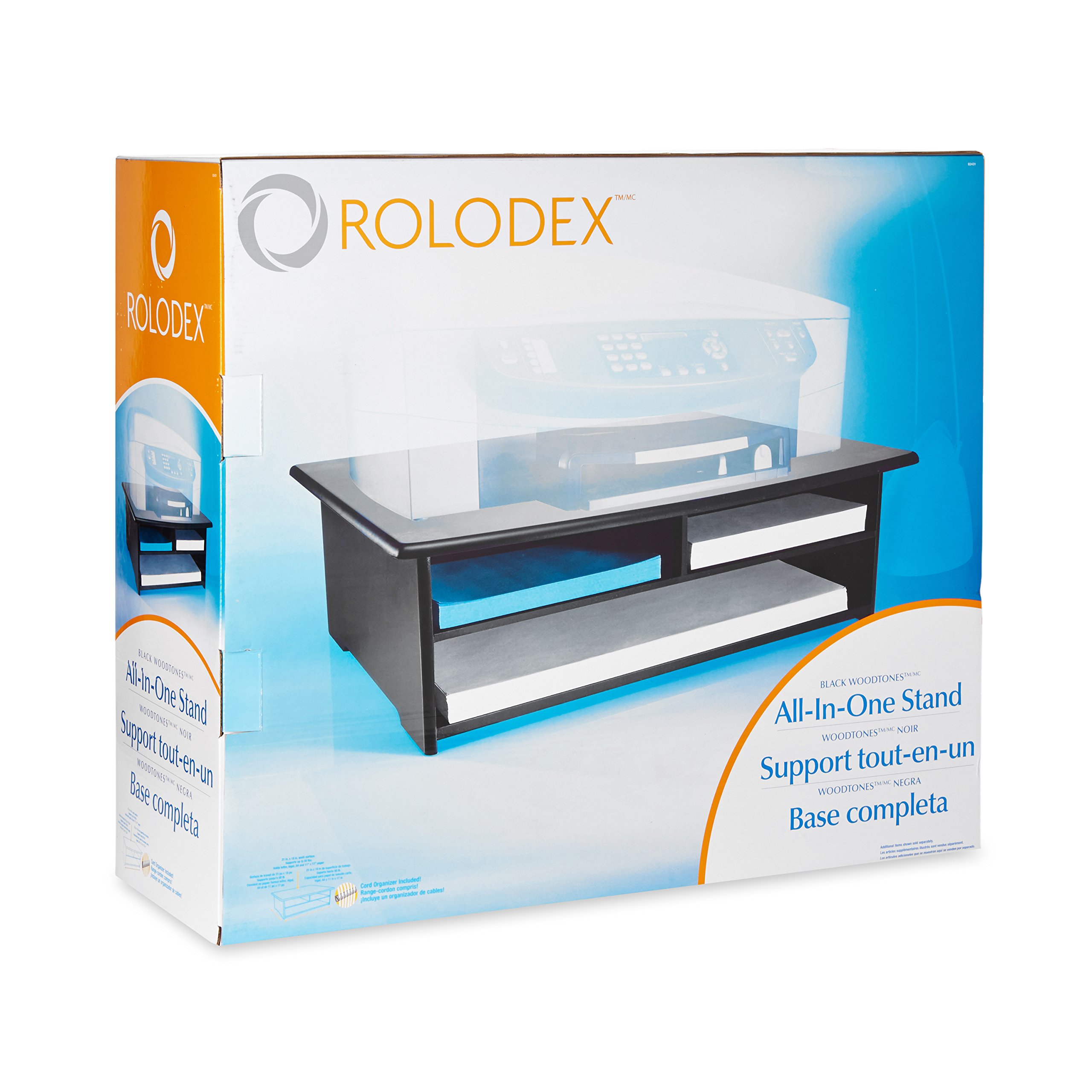 Rolodex Wood Tones Printer Stand - 21 x 18 x 6.5 Inches, Black - Home Office Desk Organizer for Printer, Scanner, or Supplies - Space-Saving Storage Solution for Small Workspaces
