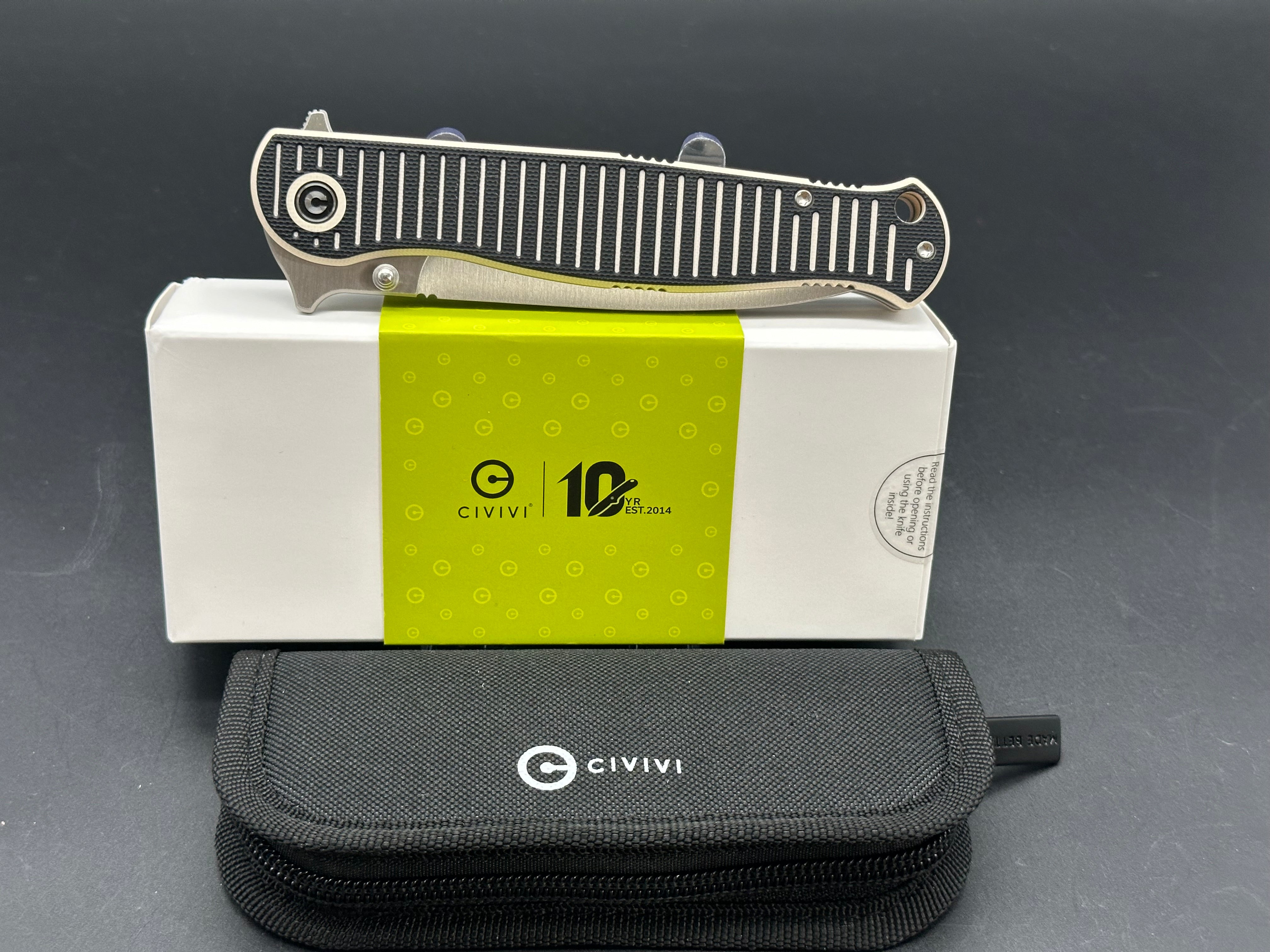CIVIVI RS71 Folding Pocket Knife - Nitro-V Steel Blade, G10 Handle (Off-White/Black), Plain Edge Satin Finish - EDC, Camping, Hiking & Outdoor Activities