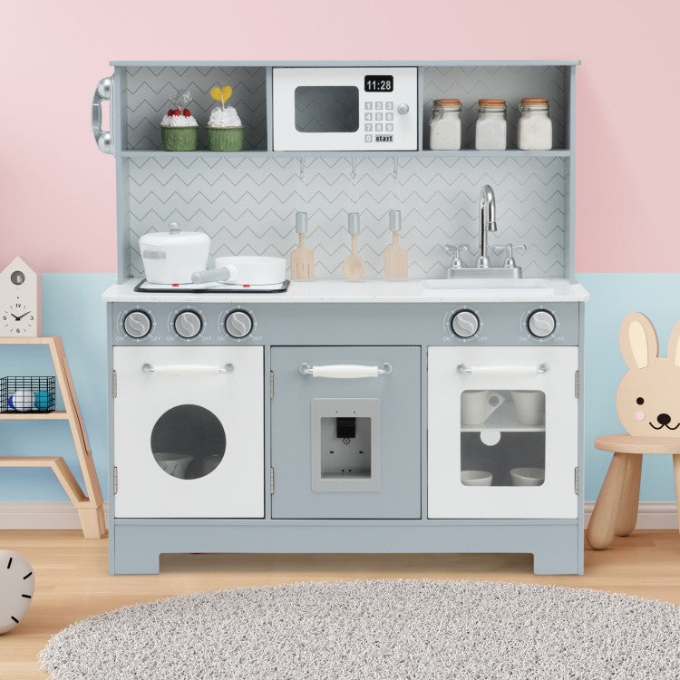 **Realistic Wooden Pretend Play Kitchen Toy Set for Kids with Light & Sound Effects - Perfect for Imaginative Play & Role-Playing Games**